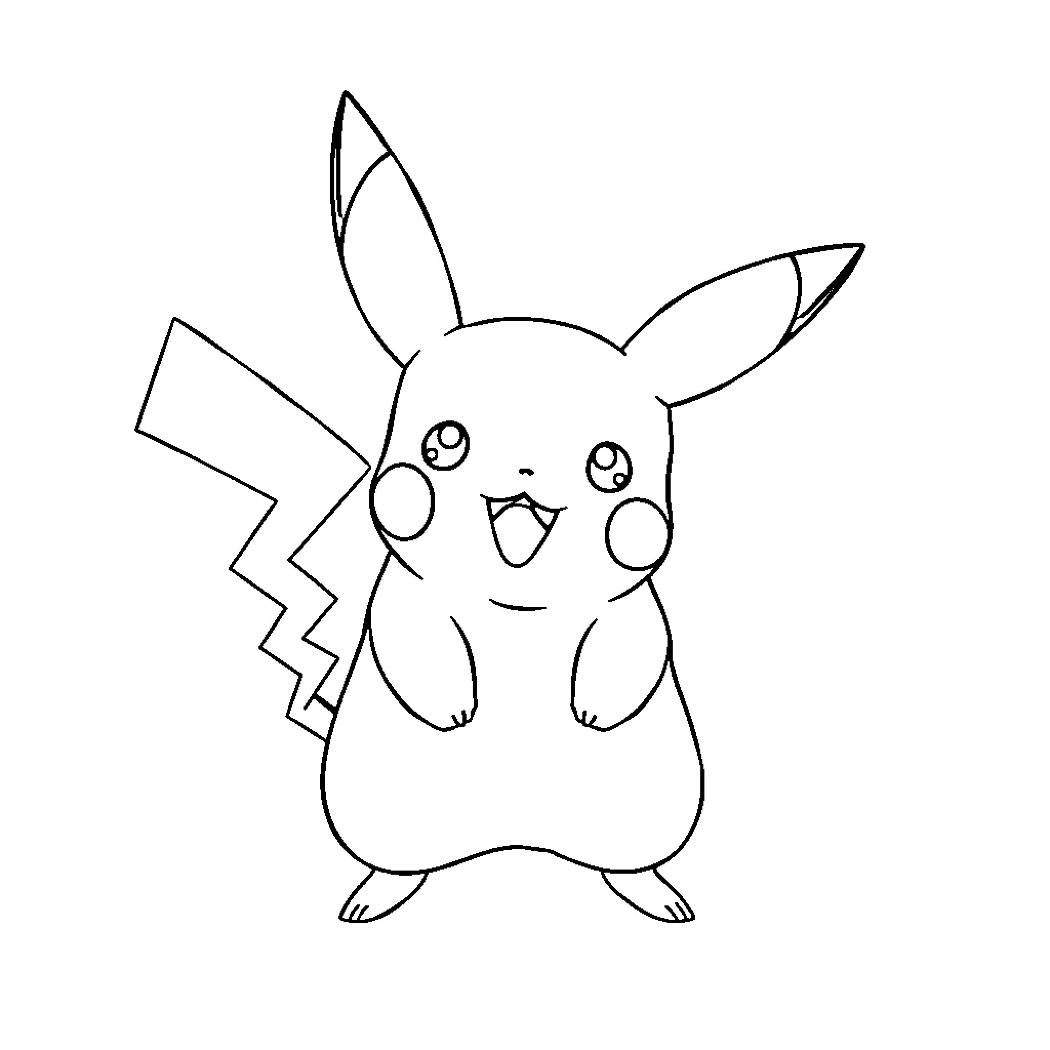 Pikachu striking a cute pose Coloring Page (free black-and-white line drawing printable PDF for all, from beginners to advanced learners, including children, teens, adults, and seniors)
