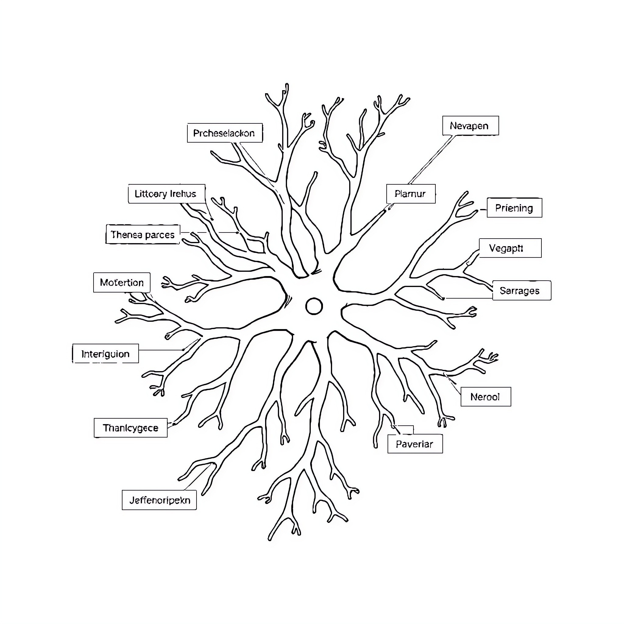 Neuron anatomy diagram with labeled parts Coloring Page (free black-and-white line drawing printable PDF for all, from beginners to advanced learners, including children, teens, adults, and seniors)