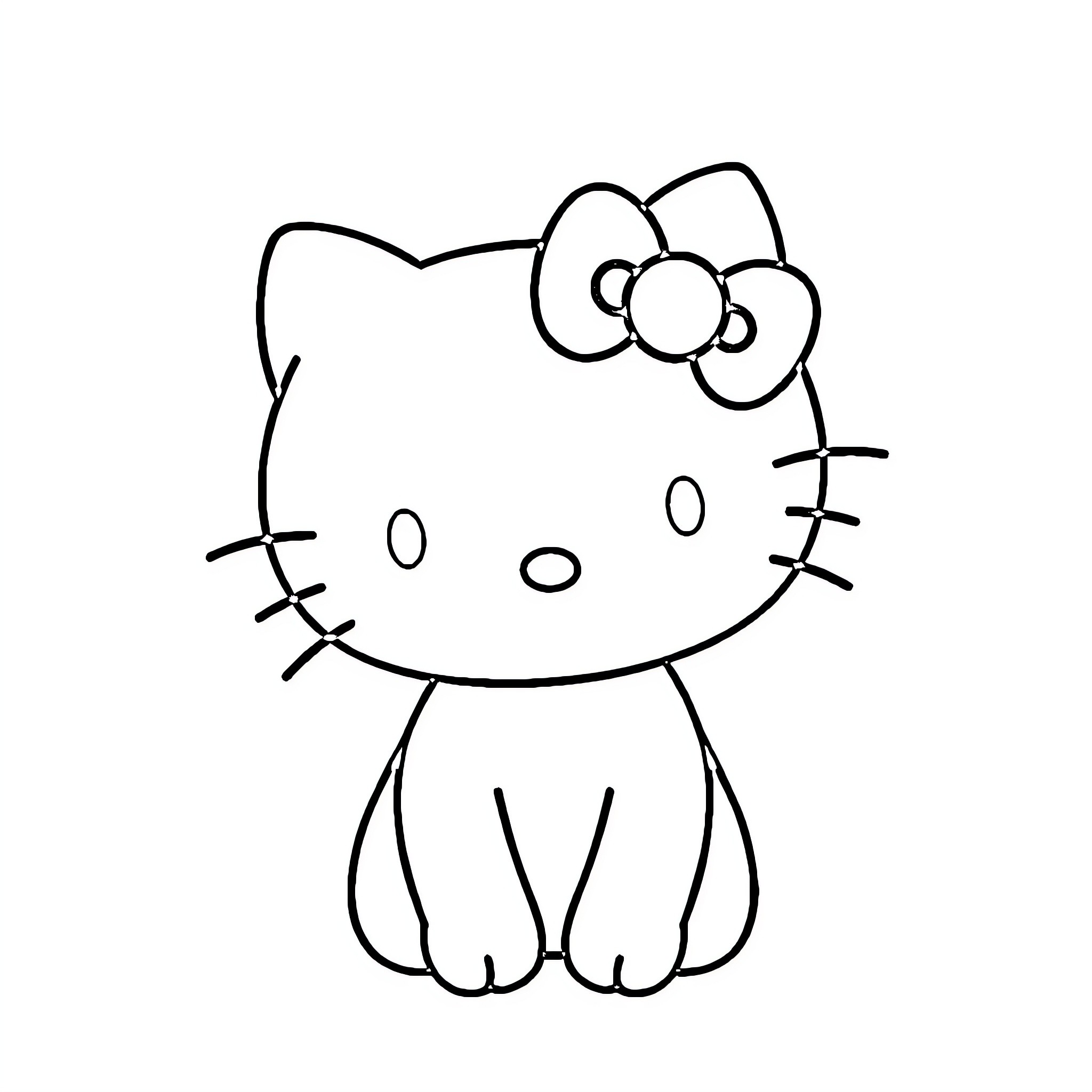 Hello Kitty sitting happily Coloring Page (free black-and-white line drawing printable PDF for all, from beginners to advanced learners, including children, teens, adults, and seniors)