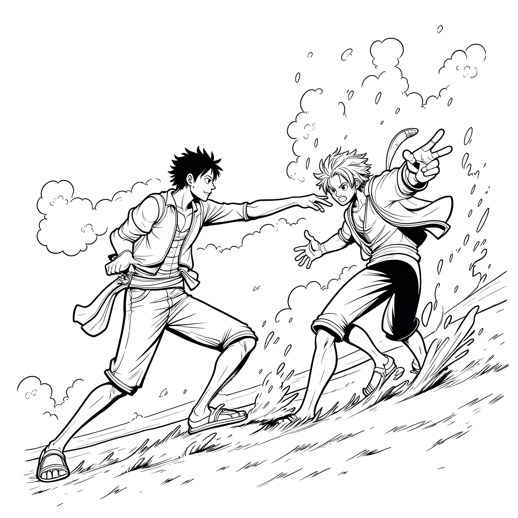 Ichigo's Energetic Battle with Friends Coloring Page (free black-and-white line drawing printable PDF for all, from beginners to advanced learners, including children, teens, adults, and seniors)