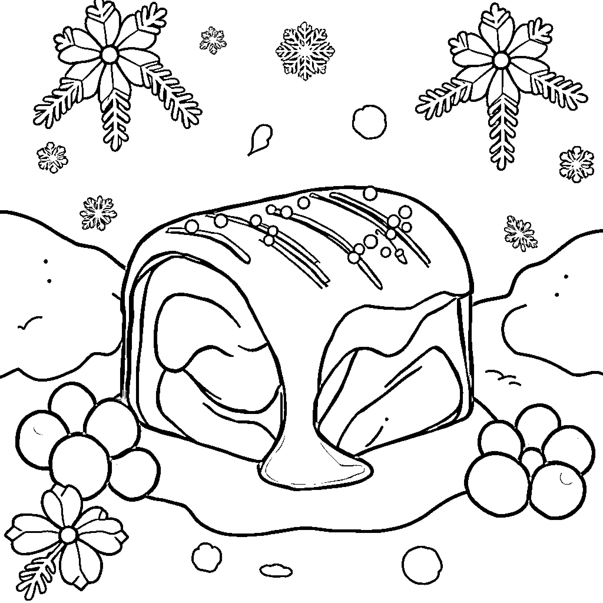 Candy Cane Winter Wonderland Coloring Scene Coloring Page (free black-and-white line drawing printable PDF for all, from beginners to advanced learners, including children, teens, adults, and seniors)
