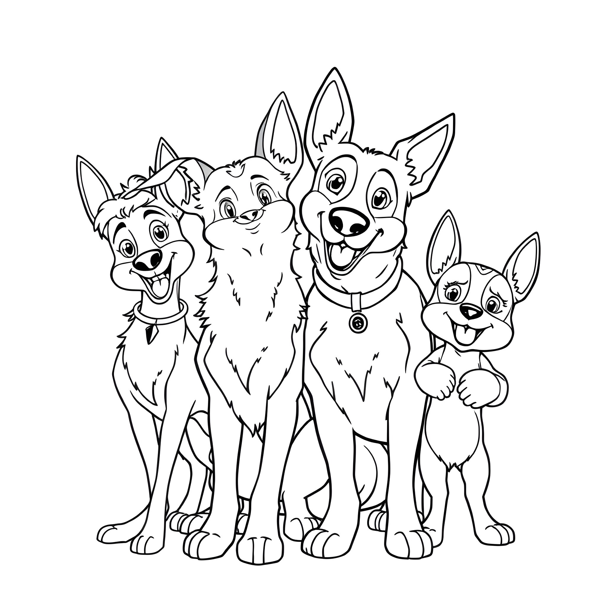 Bluey and Friends Enjoying Outdoor Adventure Coloring Page (free black-and-white line drawing printable PDF for all, from beginners to advanced learners, including children, teens, adults, and seniors)