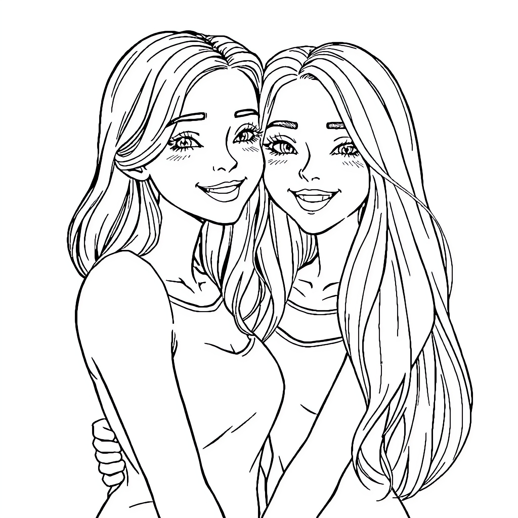 Friends enjoying each other's company Coloring Page (free black-and-white line drawing printable PDF for all, from beginners to advanced learners, including children, teens, adults, and seniors)