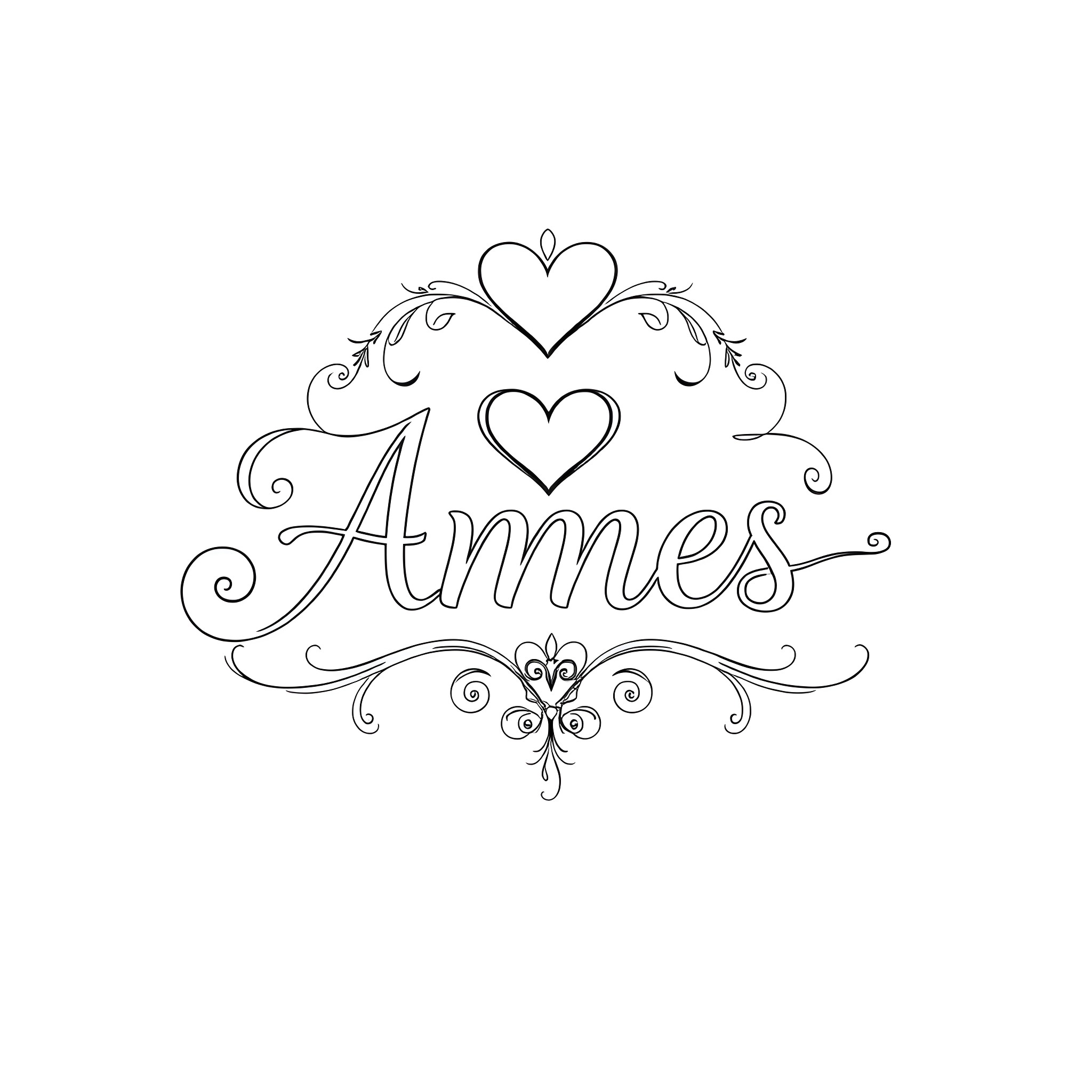 Monogram of floral heart-shaped ornaments Coloring Page (free black-and-white line drawing printable PDF for all, from beginners to advanced learners, including children, teens, adults, and seniors)