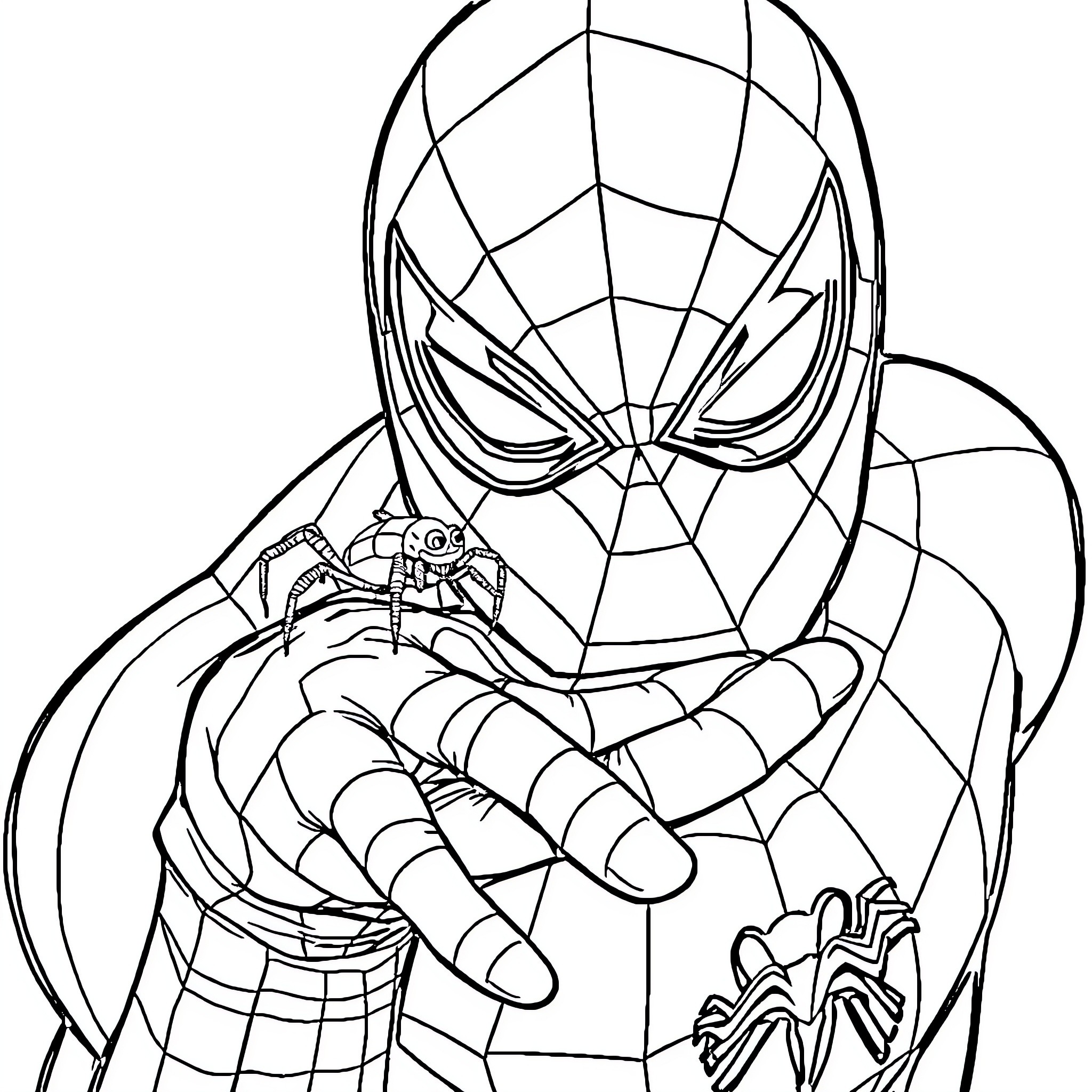 Spider-Man in action posing with web Coloring Page (free black-and-white line drawing printable PDF for all, from beginners to advanced learners, including children, teens, adults, and seniors)