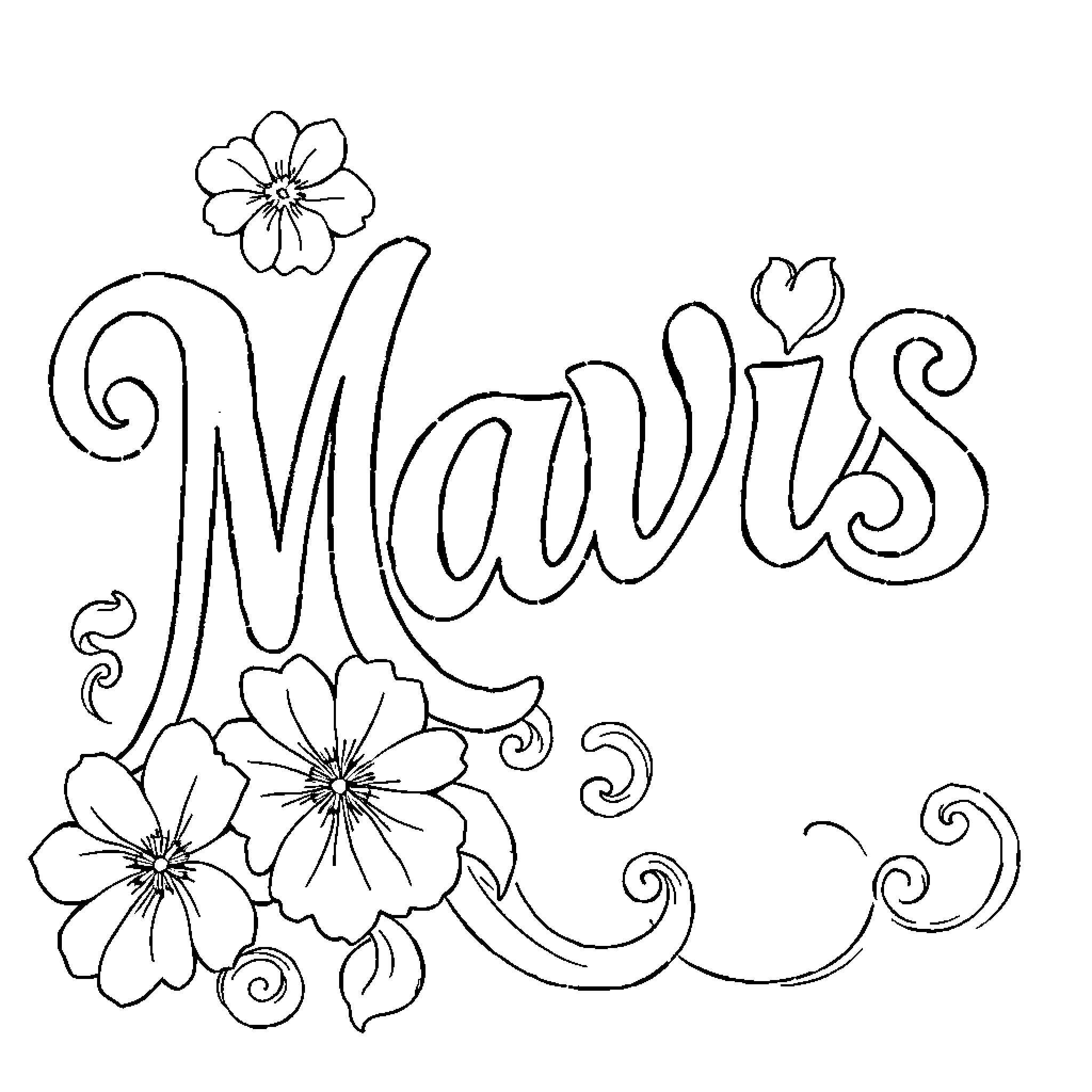 Mavis enjoying floral designs and patterns Coloring Page (free black-and-white line drawing printable PDF for all, from beginners to advanced learners, including children, teens, adults, and seniors)