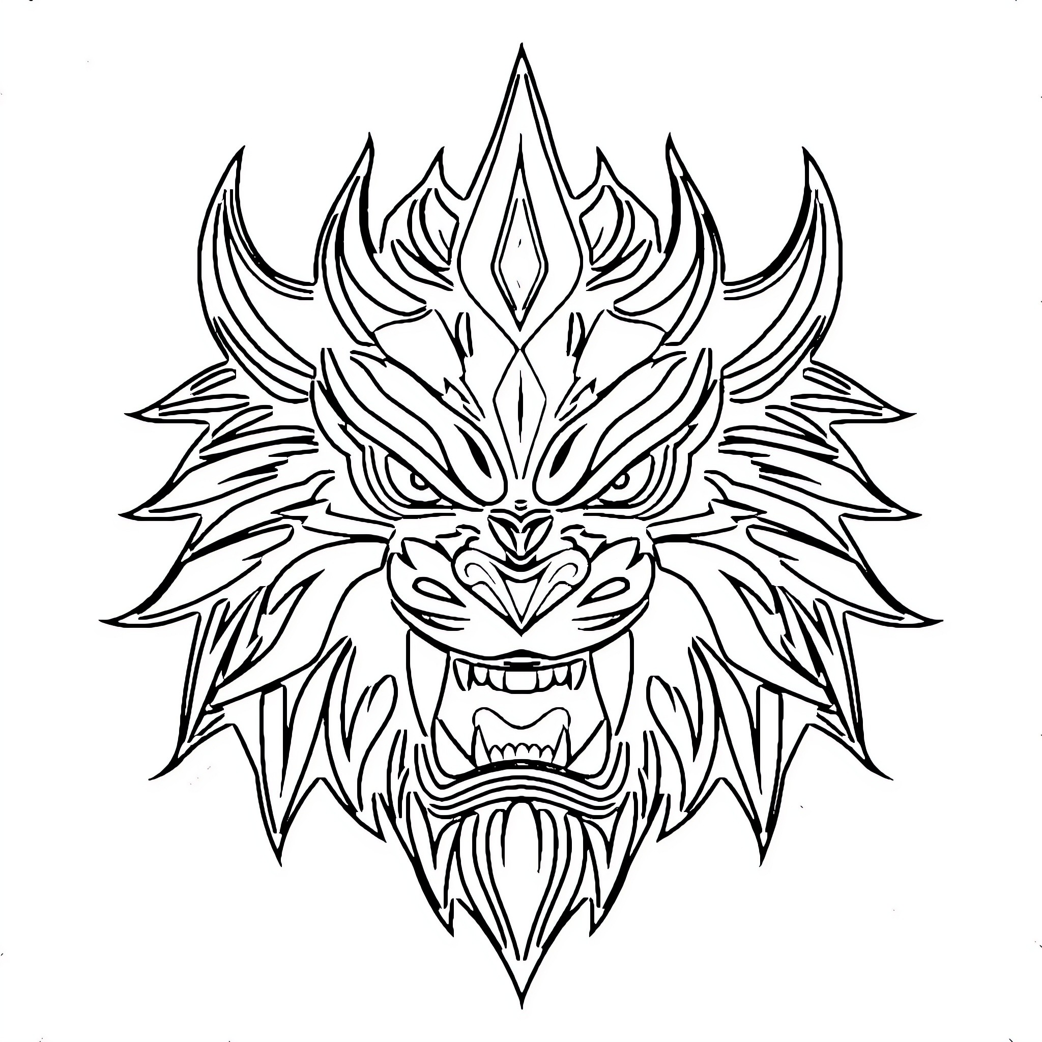 Emblem of a Fierce Mythical Creature Coloring Page (free black-and-white line drawing printable PDF for all, from beginners to advanced learners, including children, teens, adults, and seniors)