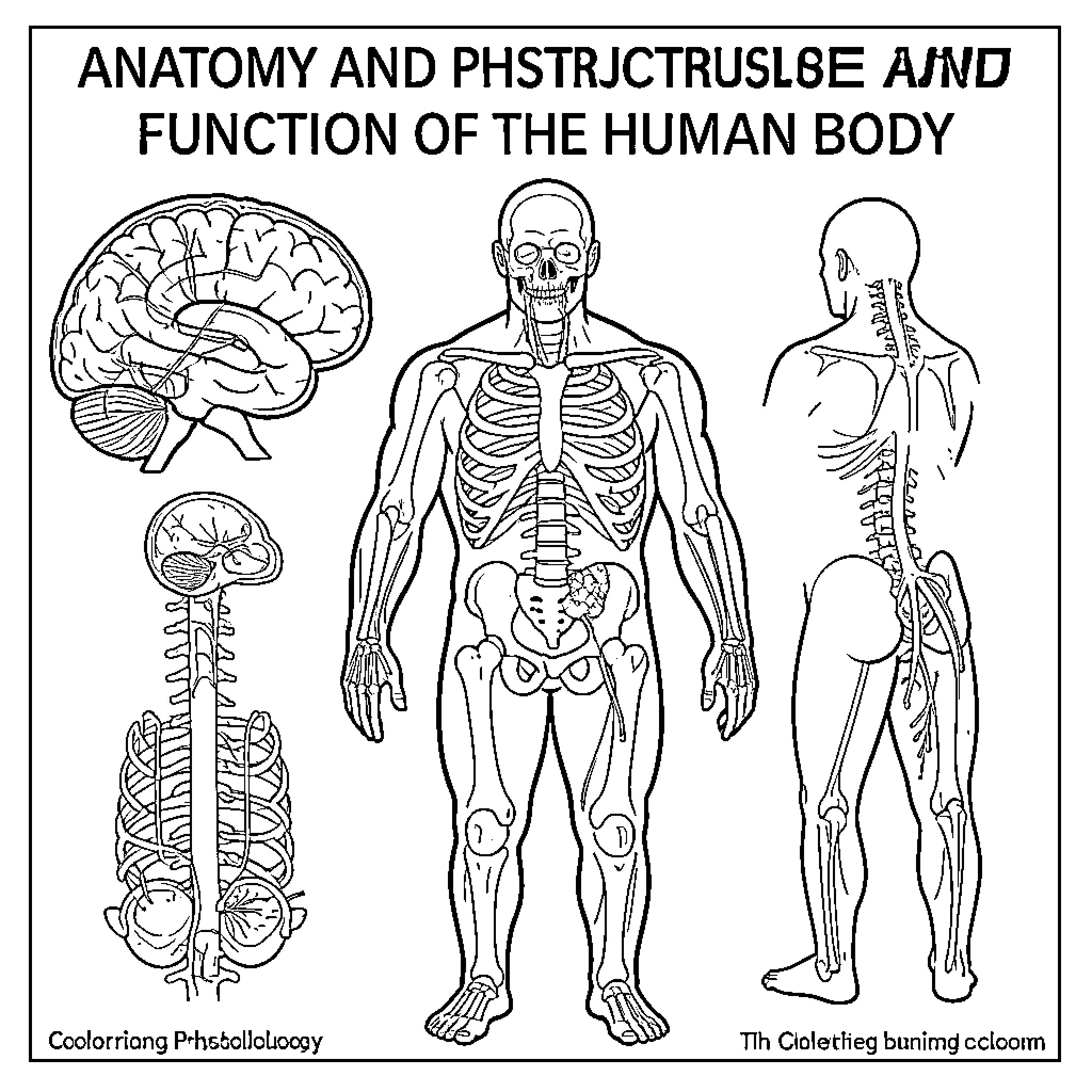 Anatomy of the human skeletal and nervous systems Coloring Page (free black-and-white line drawing printable PDF for all, from beginners to advanced learners, including children, teens, adults, and seniors)
