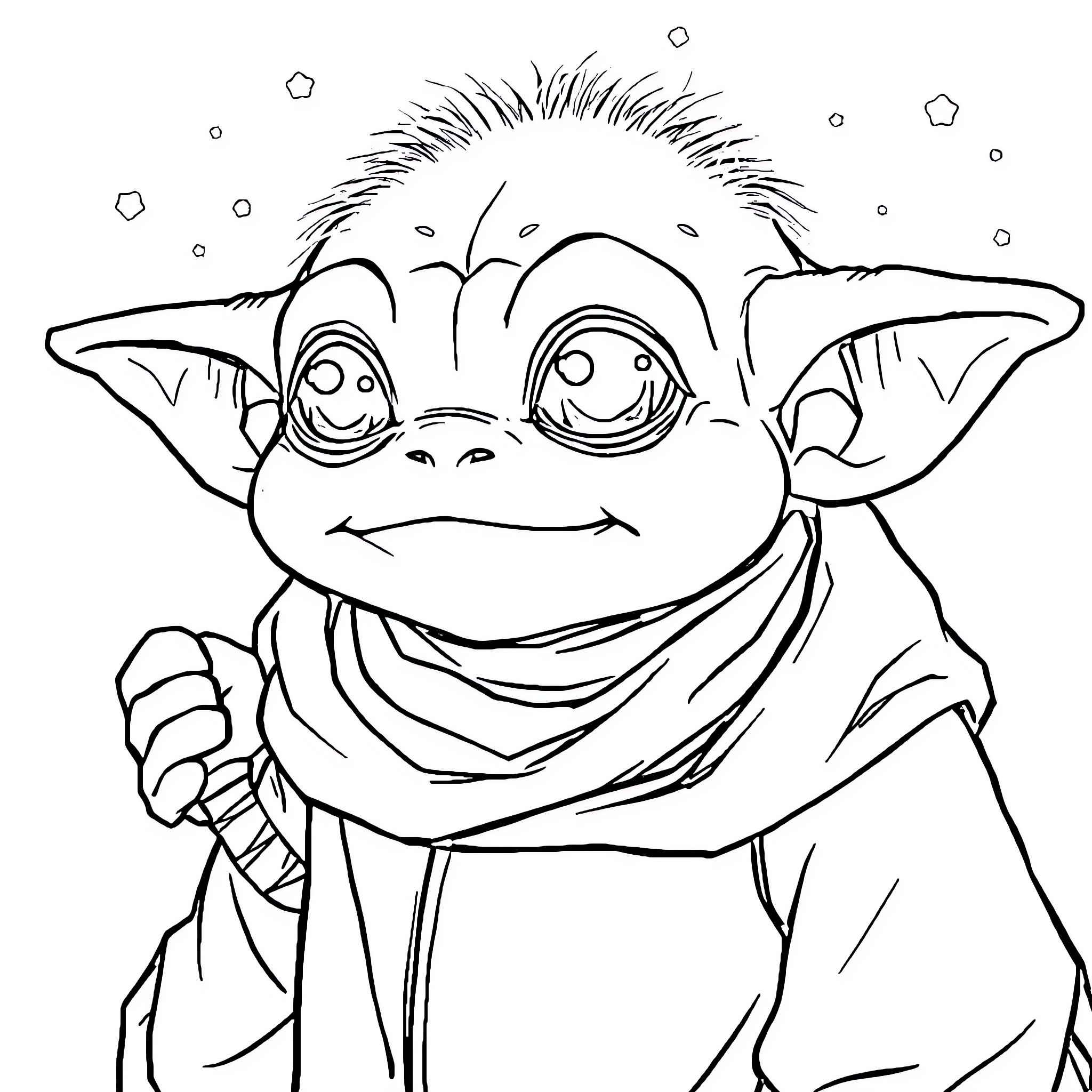 Grogu's Playful Adventure Coloring Page (free black-and-white line drawing printable PDF for all, from beginners to advanced learners, including children, teens, adults, and seniors)