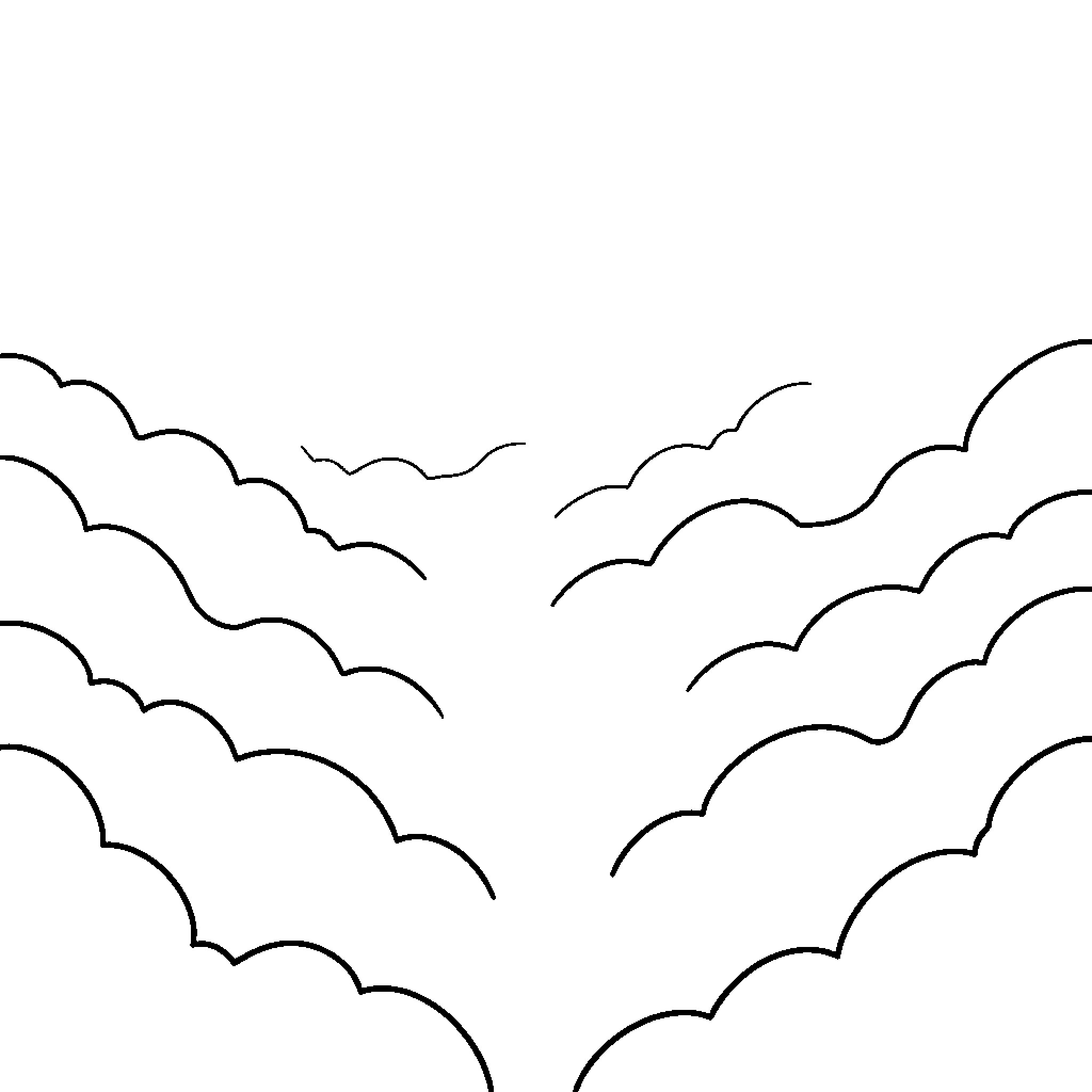 Fog rolling over undulating mountain peaks Coloring Page (free black-and-white line drawing printable PDF for all, from beginners to advanced learners, including children, teens, adults, and seniors)