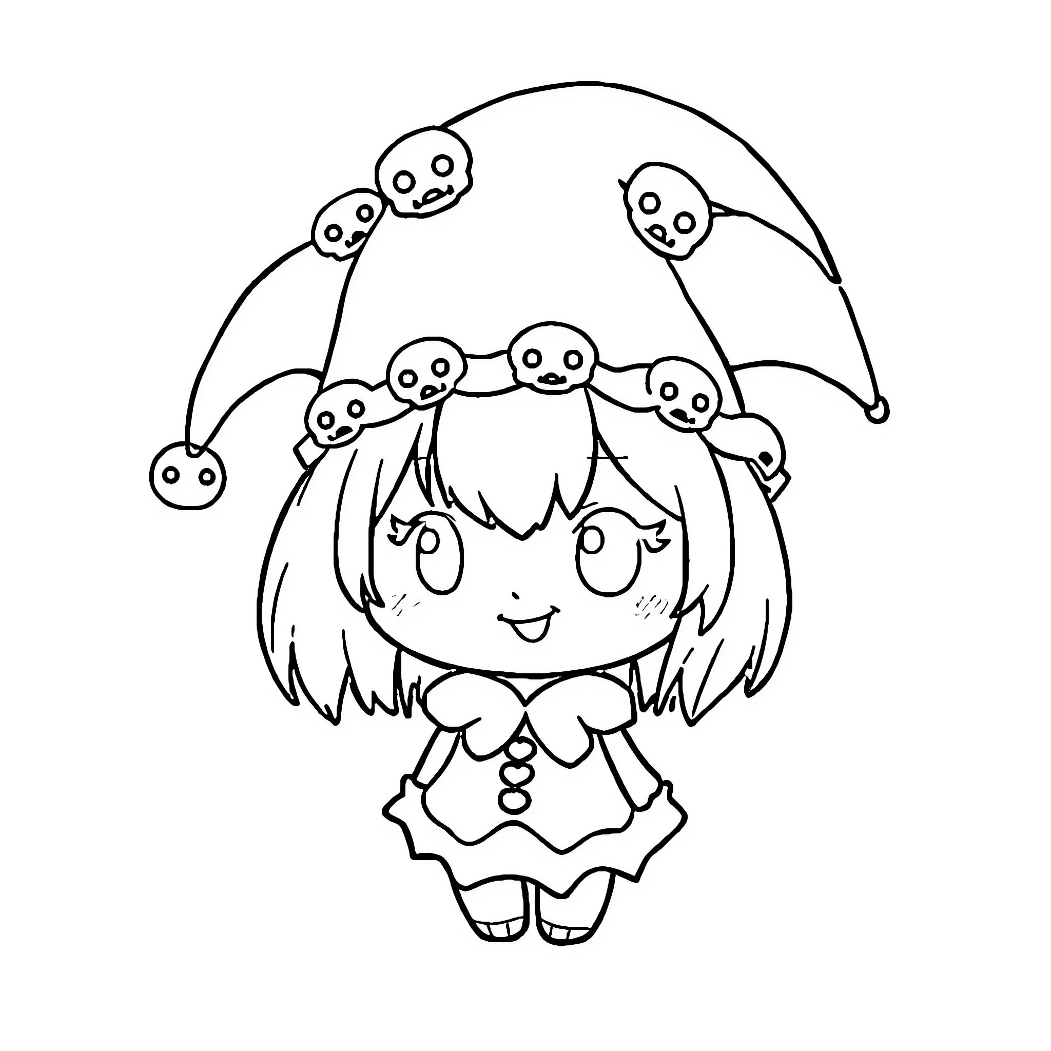 Kuromi in a playful and whimsical pose Coloring Page (free black-and-white line drawing printable PDF for all, from beginners to advanced learners, including children, teens, adults, and seniors)