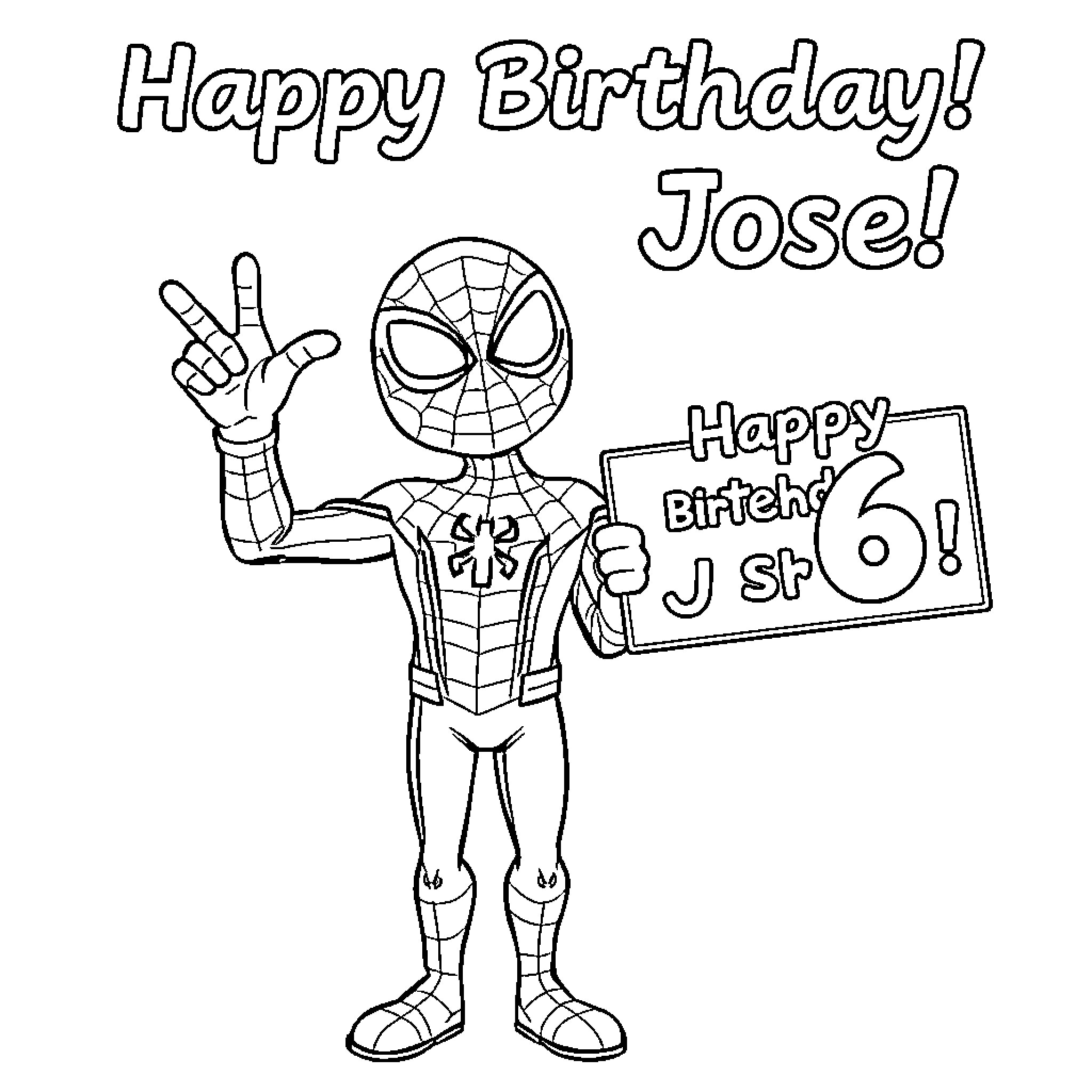 Spider-Man celebrating a birthday Coloring Page (free black-and-white line drawing printable PDF for all, from beginners to advanced learners, including children, teens, adults, and seniors)