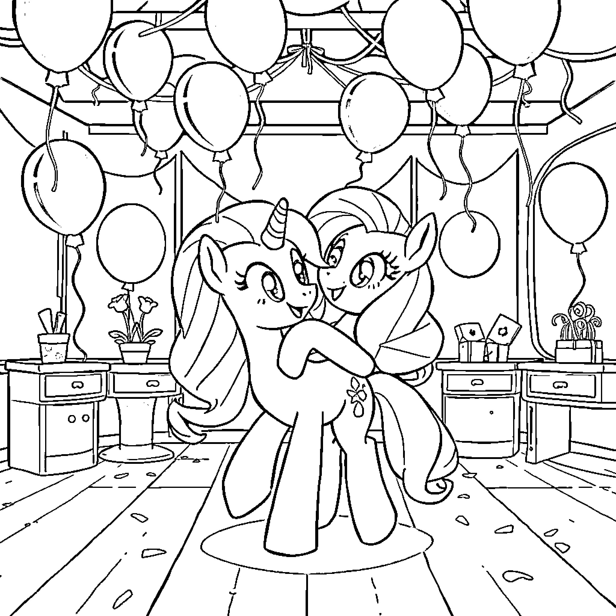 Bluey's Birthday Party Adventure Coloring Page (free black-and-white line drawing printable PDF for all, from beginners to advanced learners, including children, teens, adults, and seniors)