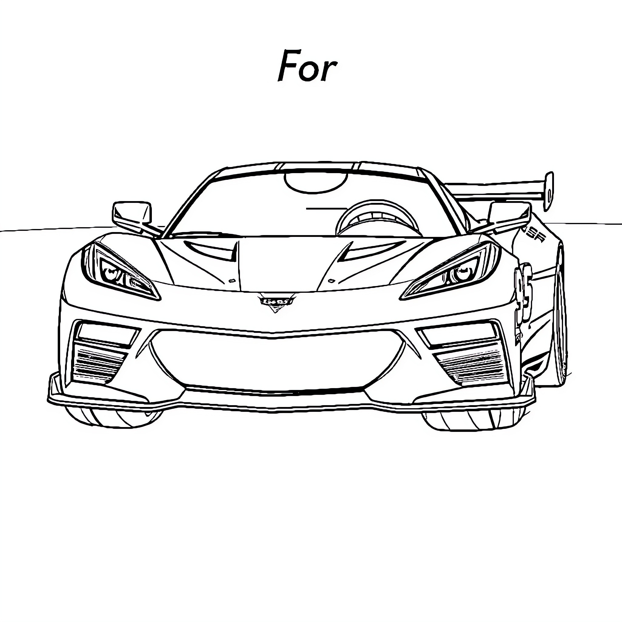 Corvette racing car ready to take on the track Coloring Page (free black-and-white line drawing printable PDF for all, from beginners to advanced learners, including children, teens, adults, and seniors)