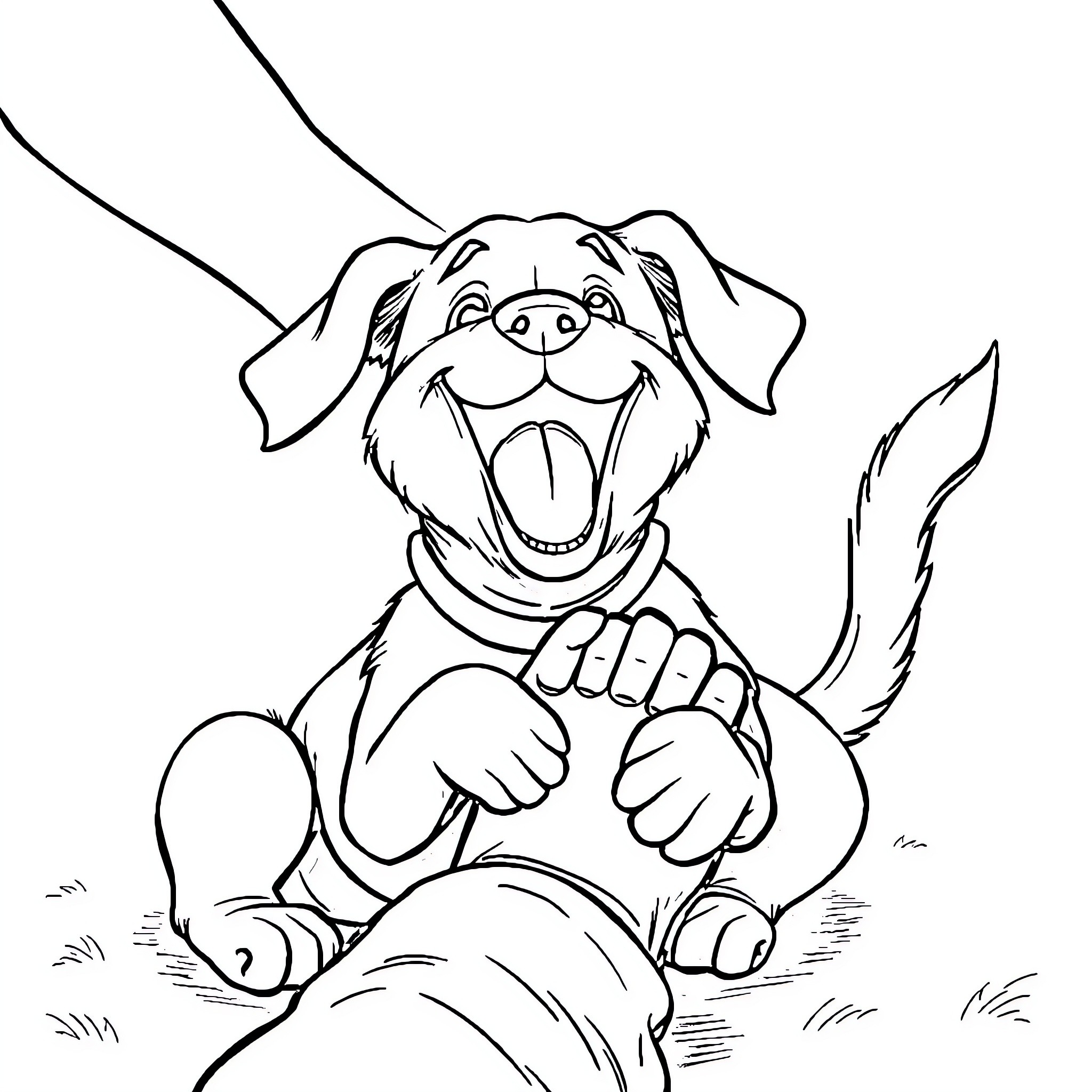 Dog excited to greet owner Coloring Page (free black-and-white line drawing printable PDF for all, from beginners to advanced learners, including children, teens, adults, and seniors)