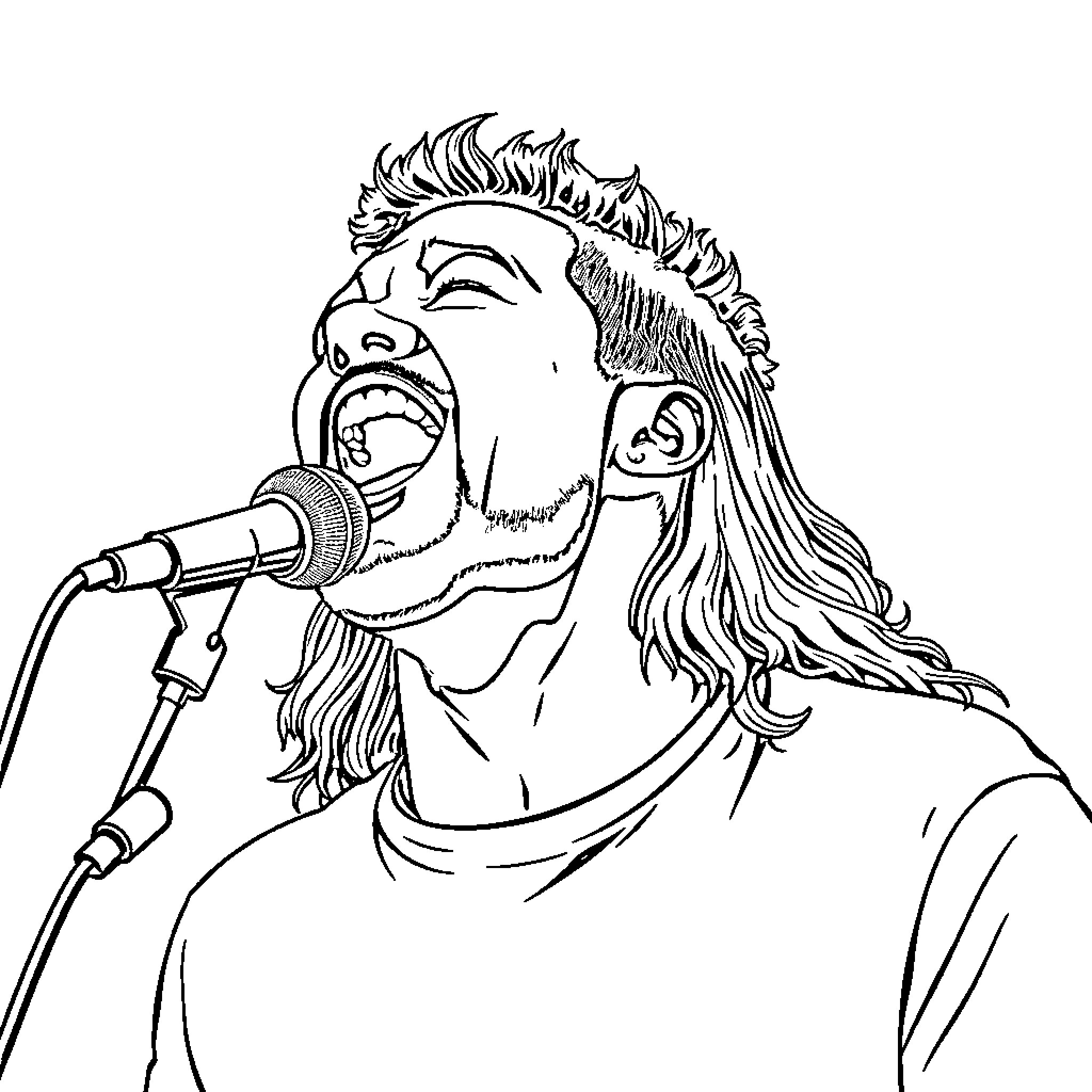 Vocal Performance on Stage Coloring Page (free black-and-white line drawing printable PDF for all, from beginners to advanced learners, including children, teens, adults, and seniors)