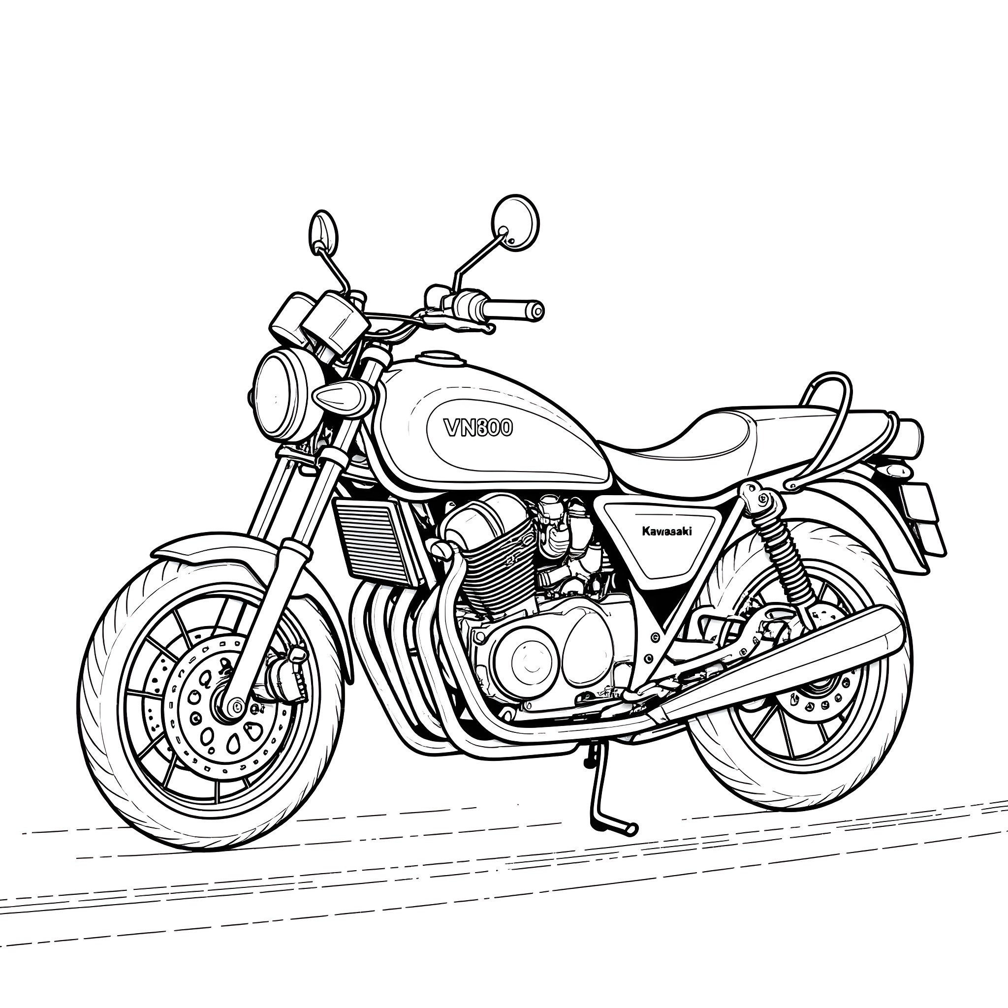 Motorcycle in action on the road Coloring Page (free black-and-white line drawing printable PDF for all, from beginners to advanced learners, including children, teens, adults, and seniors)