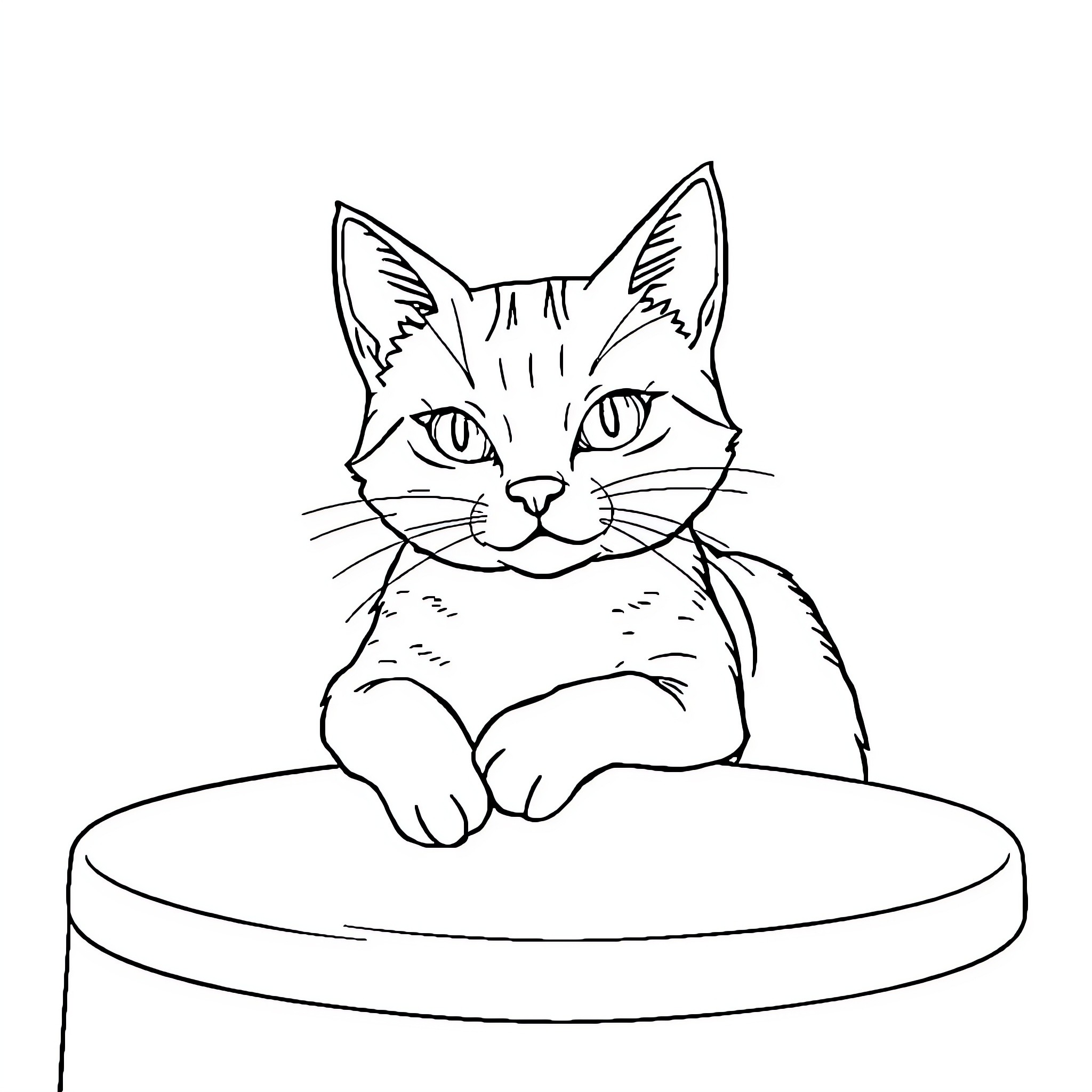 Cat resting peacefully on a surface Coloring Page (free black-and-white line drawing printable PDF for all, from beginners to advanced learners, including children, teens, adults, and seniors)