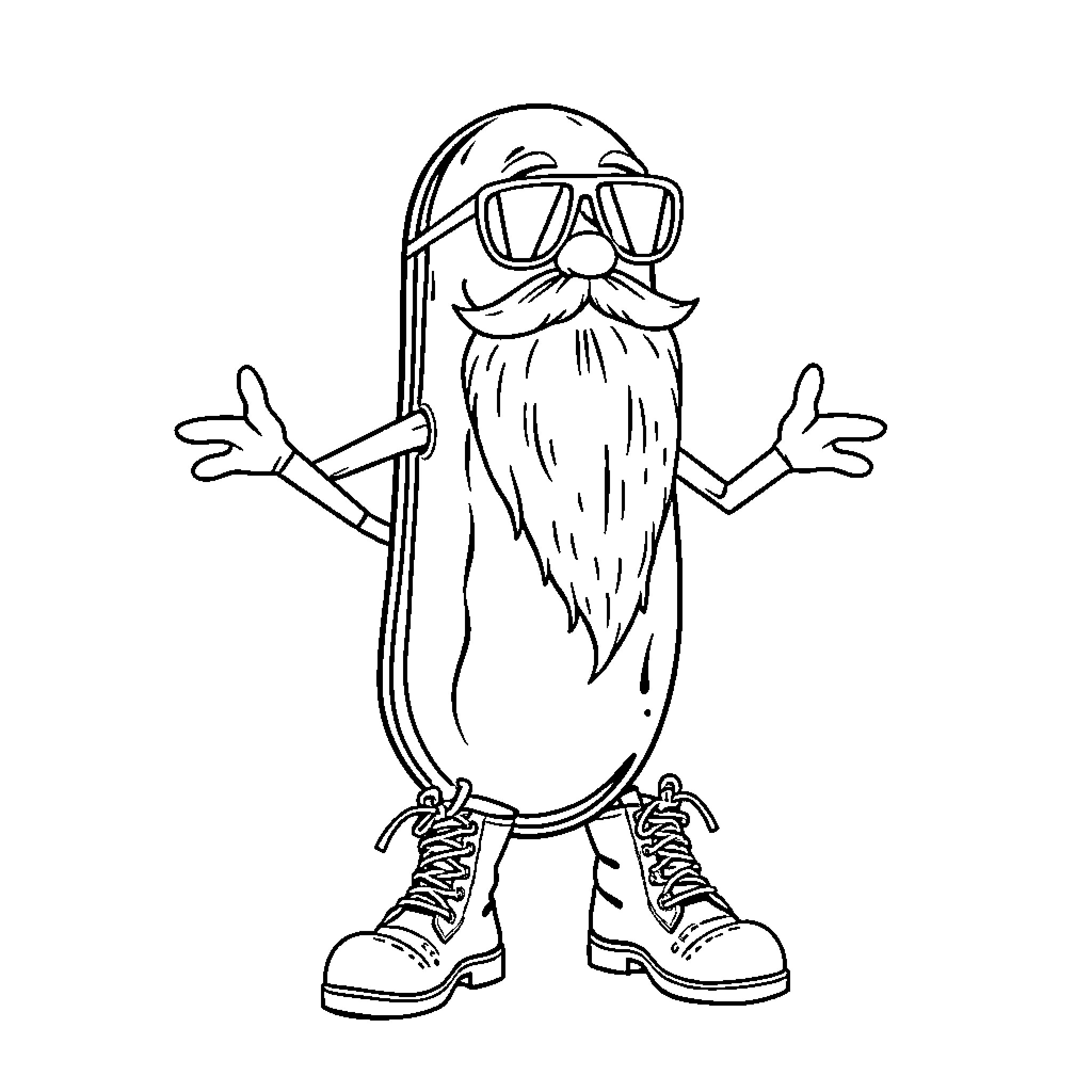 Pickle dude having a hip and fun time Coloring Page (free black-and-white line drawing printable PDF for all, from beginners to advanced learners, including children, teens, adults, and seniors)