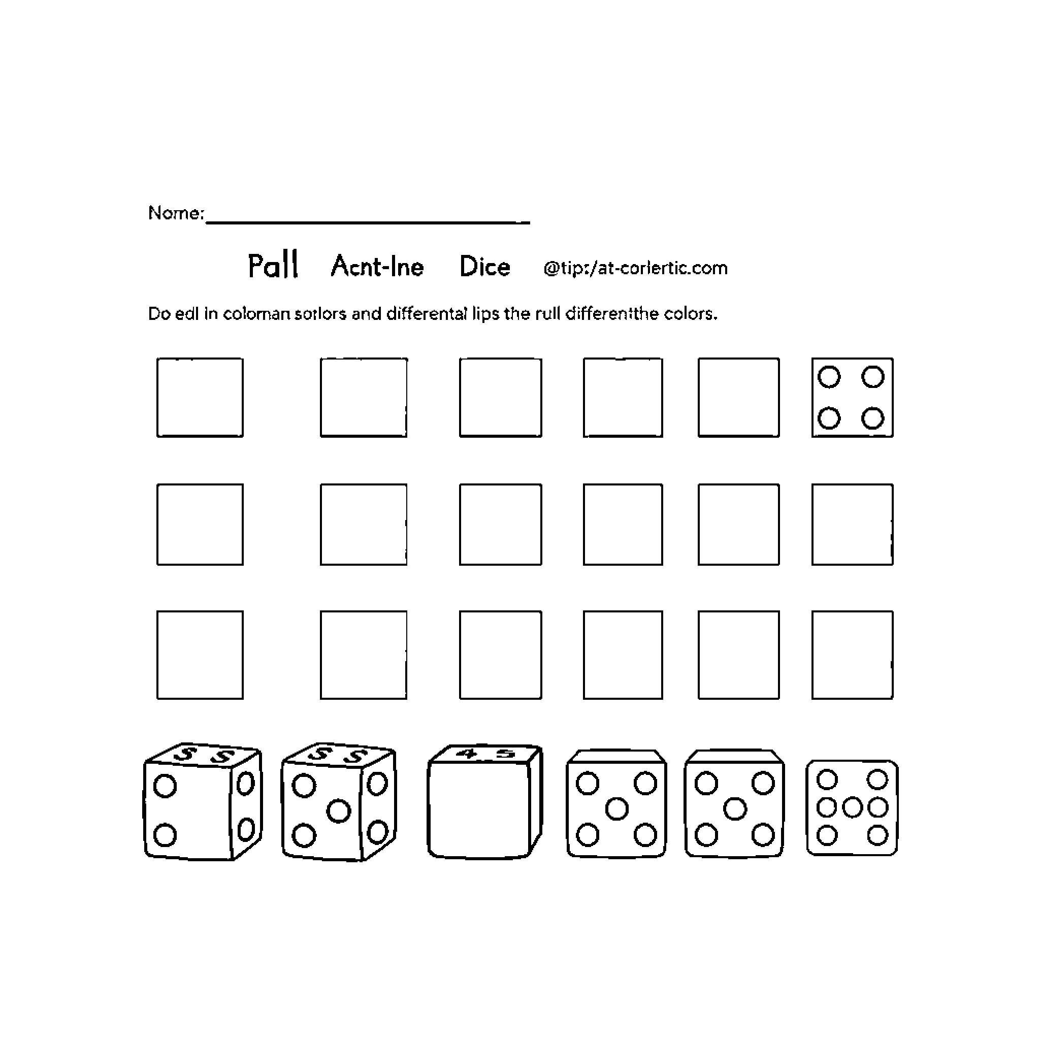 Dice Patterns and Shapes Coloring Page (free black-and-white line drawing printable PDF for all, from beginners to advanced learners, including children, teens, adults, and seniors)