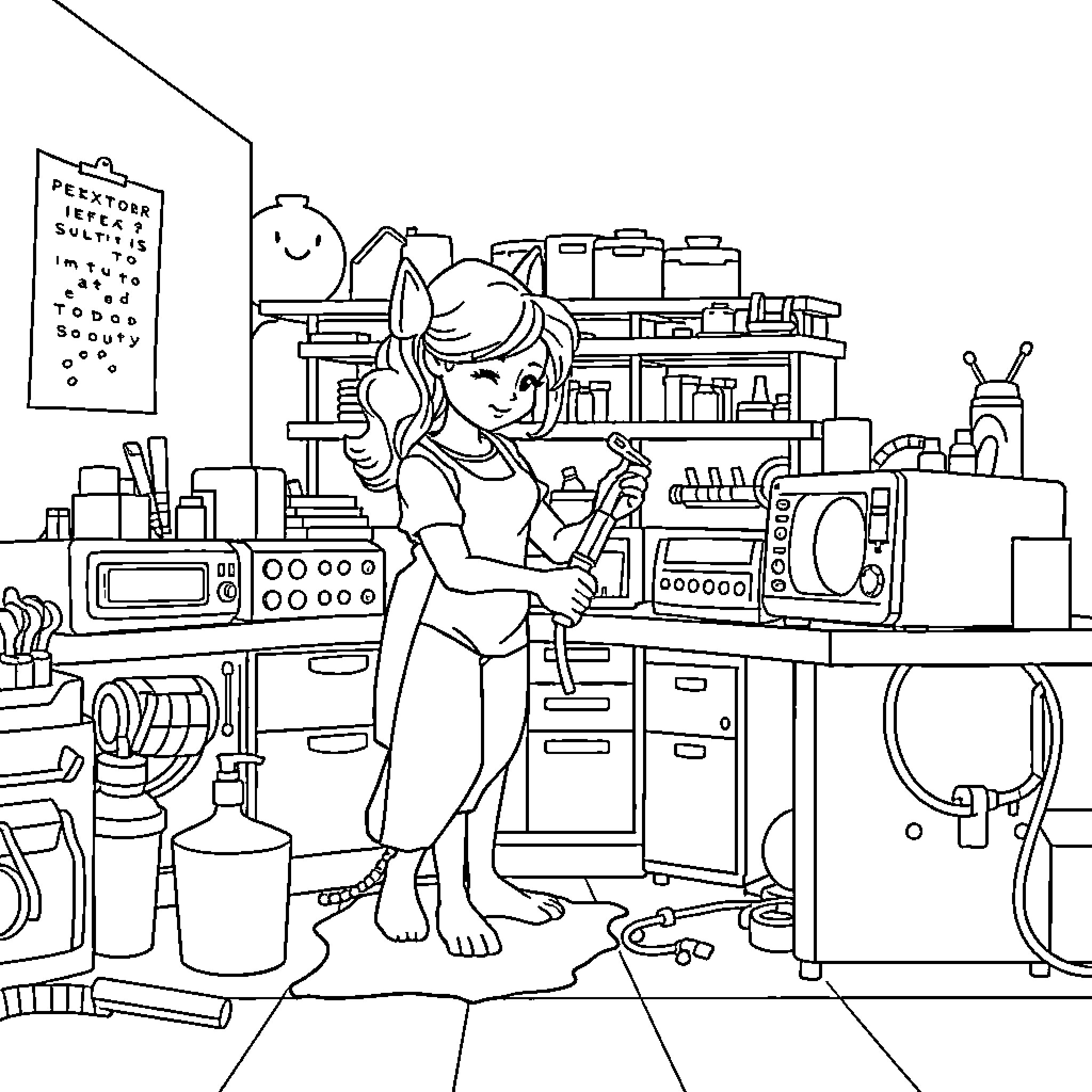 Mom cooking a meal in the kitchen Coloring Page (free black-and-white line drawing printable PDF for all, from beginners to advanced learners, including children, teens, adults, and seniors)