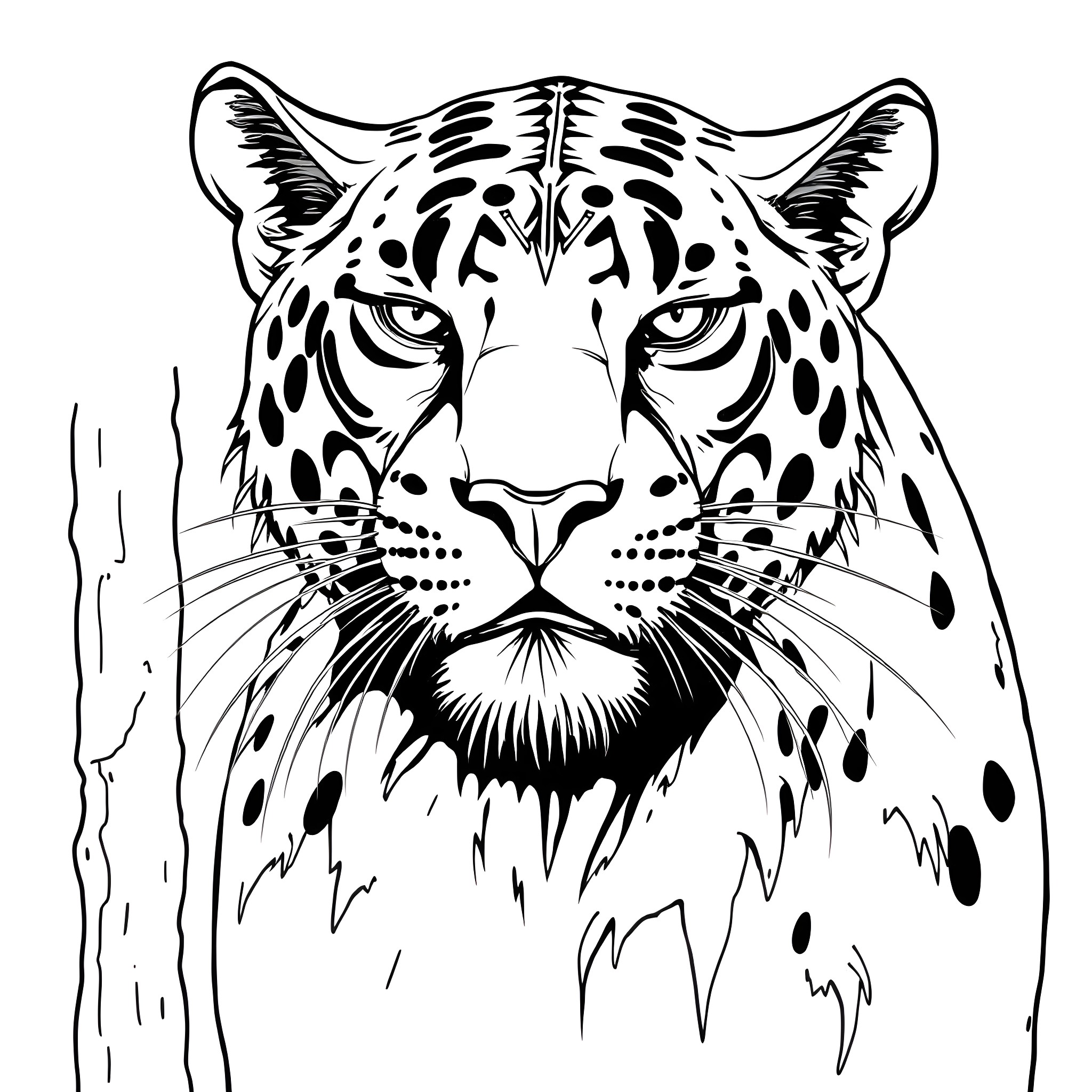 Panther's fierce gaze and powerful expression Coloring Page (free black-and-white line drawing printable PDF for all, from beginners to advanced learners, including children, teens, adults, and seniors)