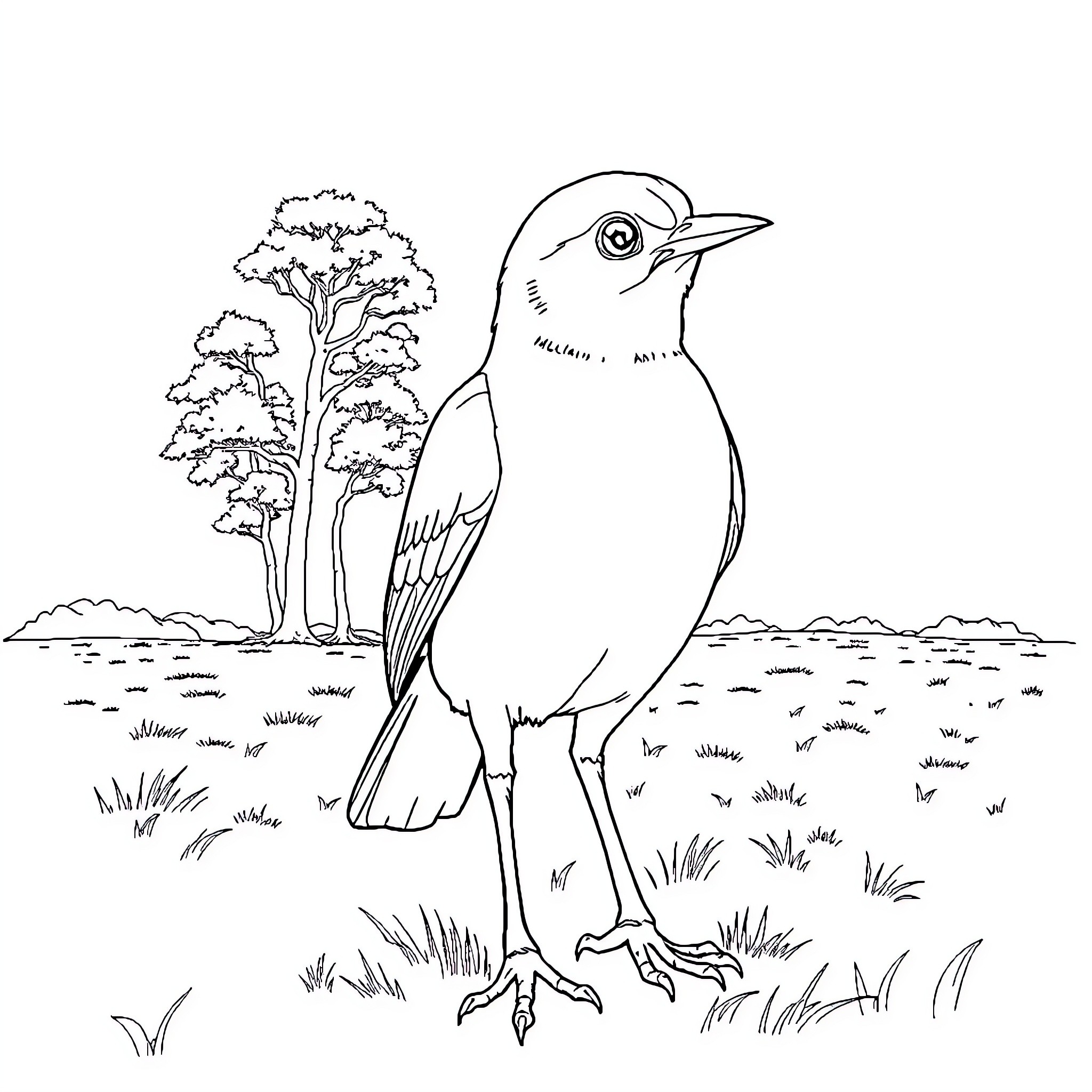 Guena Taroco bird exploring the natural landscape Coloring Page (free black-and-white line drawing printable PDF for all, from beginners to advanced learners, including children, teens, adults, and seniors)
