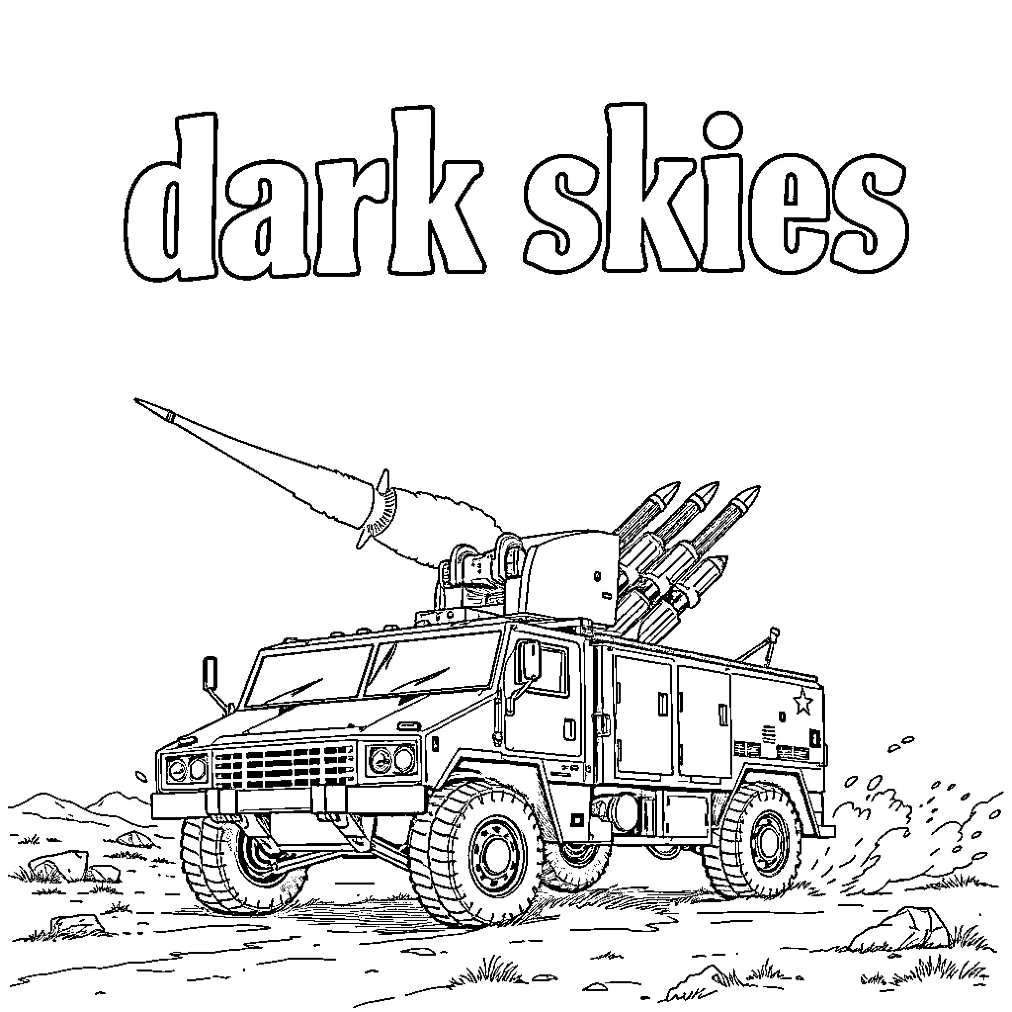 Himars missile launcher on the move Coloring Page (free black-and-white line drawing printable PDF for all, from beginners to advanced learners, including children, teens, adults, and seniors)