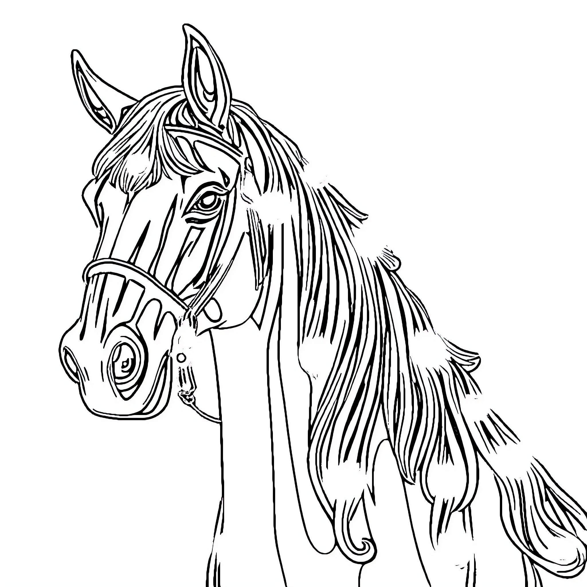 Baldaquin of a regal horse's portrait Coloring Page (free black-and-white line drawing printable PDF for all, from beginners to advanced learners, including children, teens, adults, and seniors)