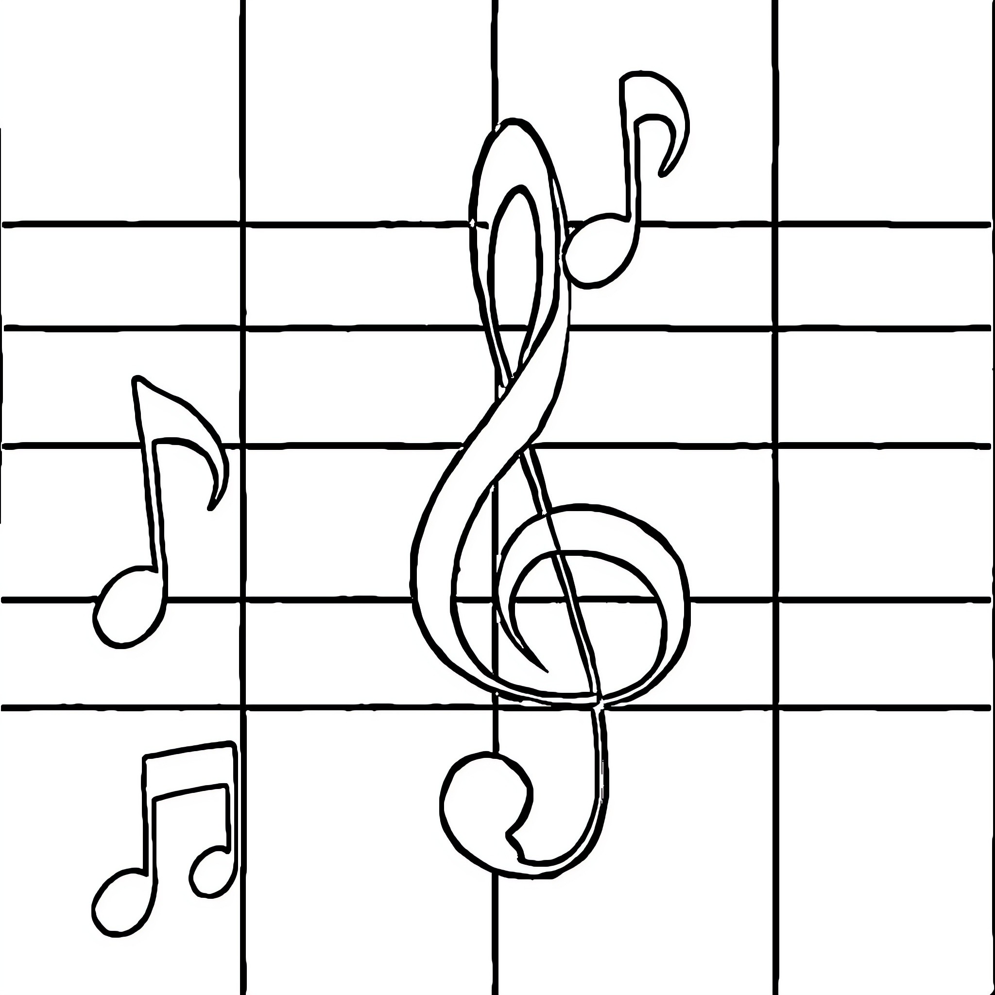 Music notes on graph paper Coloring Page (free black-and-white line drawing printable PDF for all, from beginners to advanced learners, including children, teens, adults, and seniors)