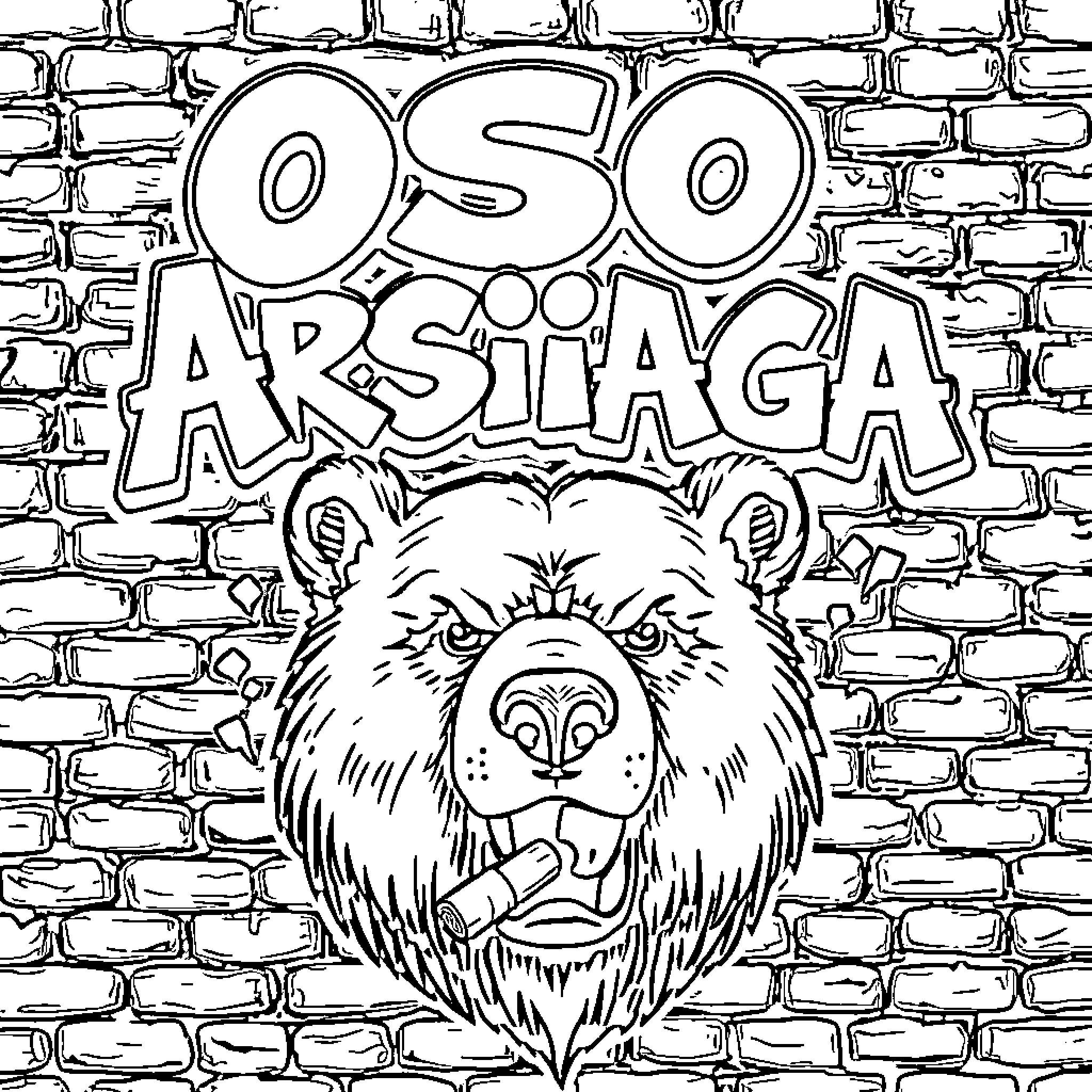 Bear Smoking with Graffiti Wall Coloring Page (free black-and-white line drawing printable PDF for all, from beginners to advanced learners, including children, teens, adults, and seniors)