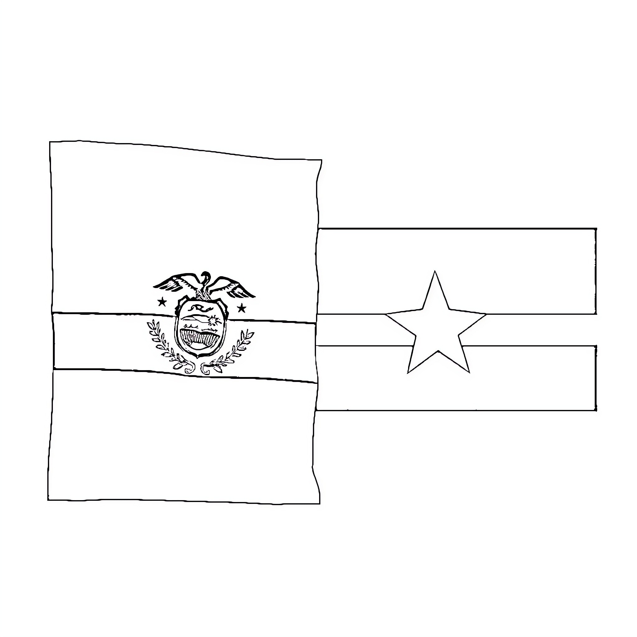 Flag with state emblem and star Coloring Page (free black-and-white line drawing printable PDF for all, from beginners to advanced learners, including children, teens, adults, and seniors)