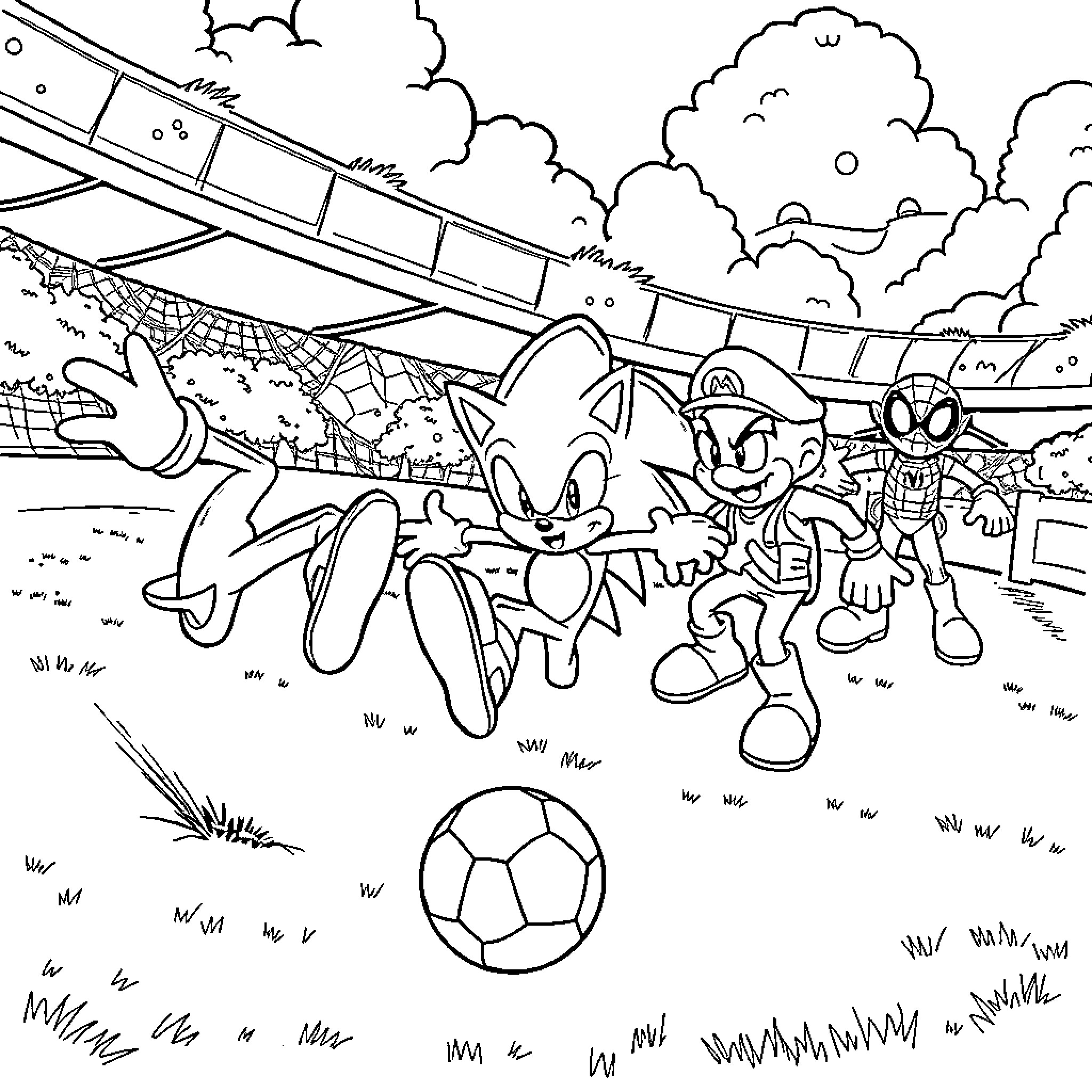 Bluey and Friends Enjoy Outdoor Adventure Coloring Page (free black-and-white line drawing printable PDF for all, from beginners to advanced learners, including children, teens, adults, and seniors)