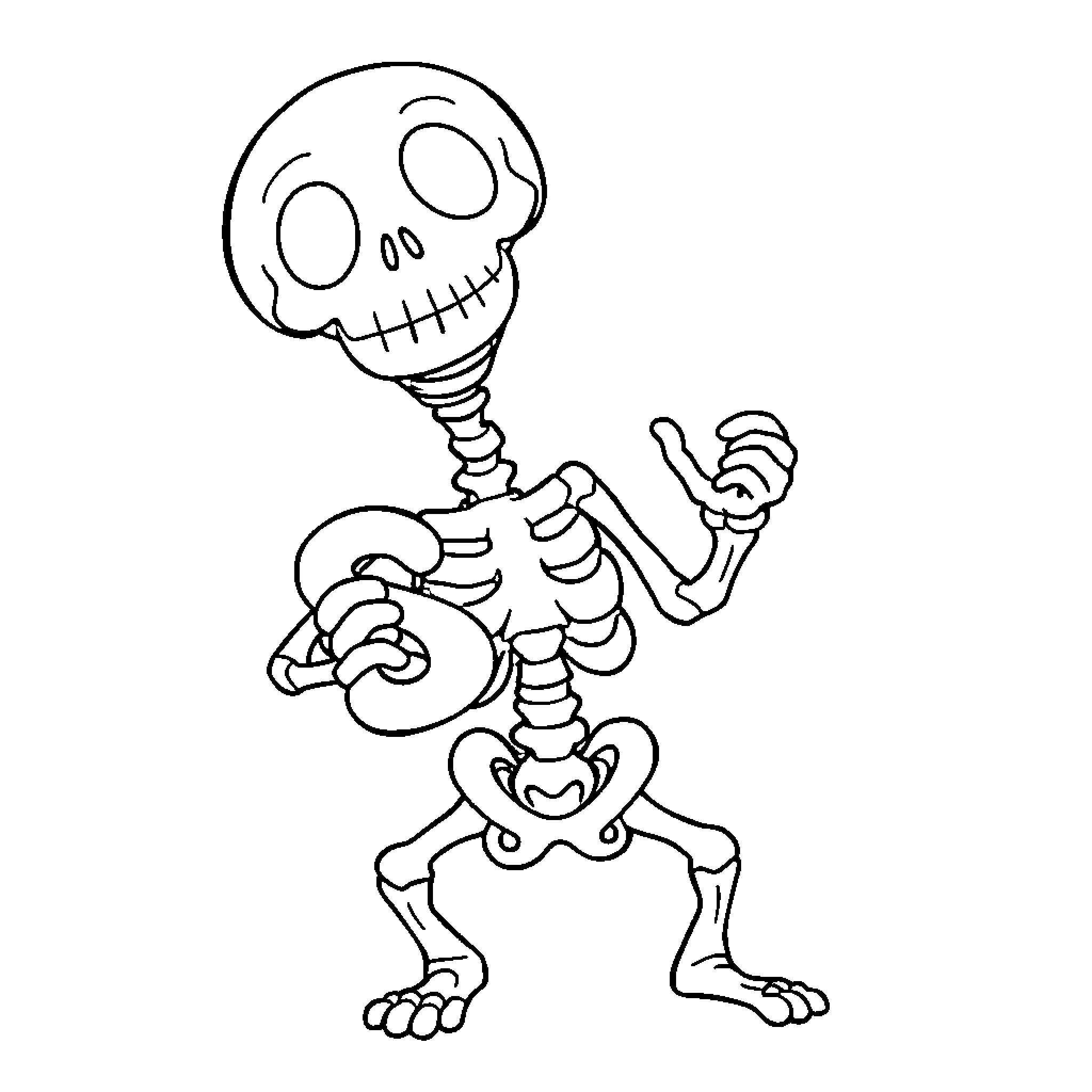 Skeleton character with expressive gestures Coloring Page (free black-and-white line drawing printable PDF for all, from beginners to advanced learners, including children, teens, adults, and seniors)