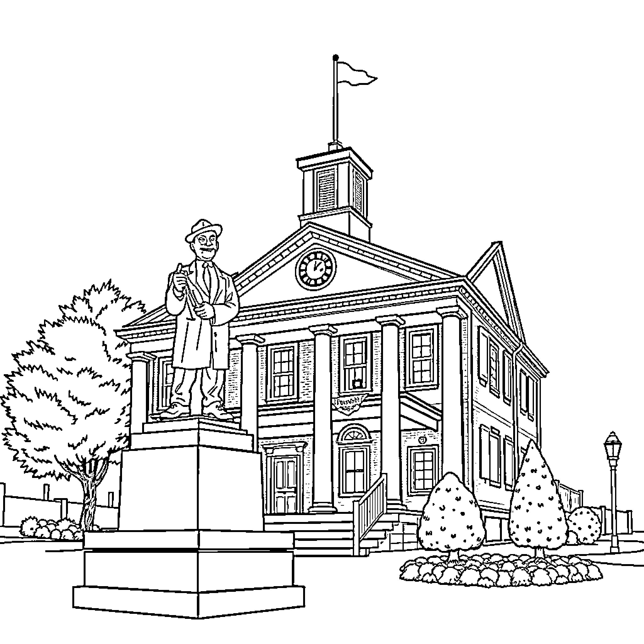 Symbol of Civic Authority and Tradition Coloring Page (free black-and-white line drawing printable PDF for all, from beginners to advanced learners, including children, teens, adults, and seniors)