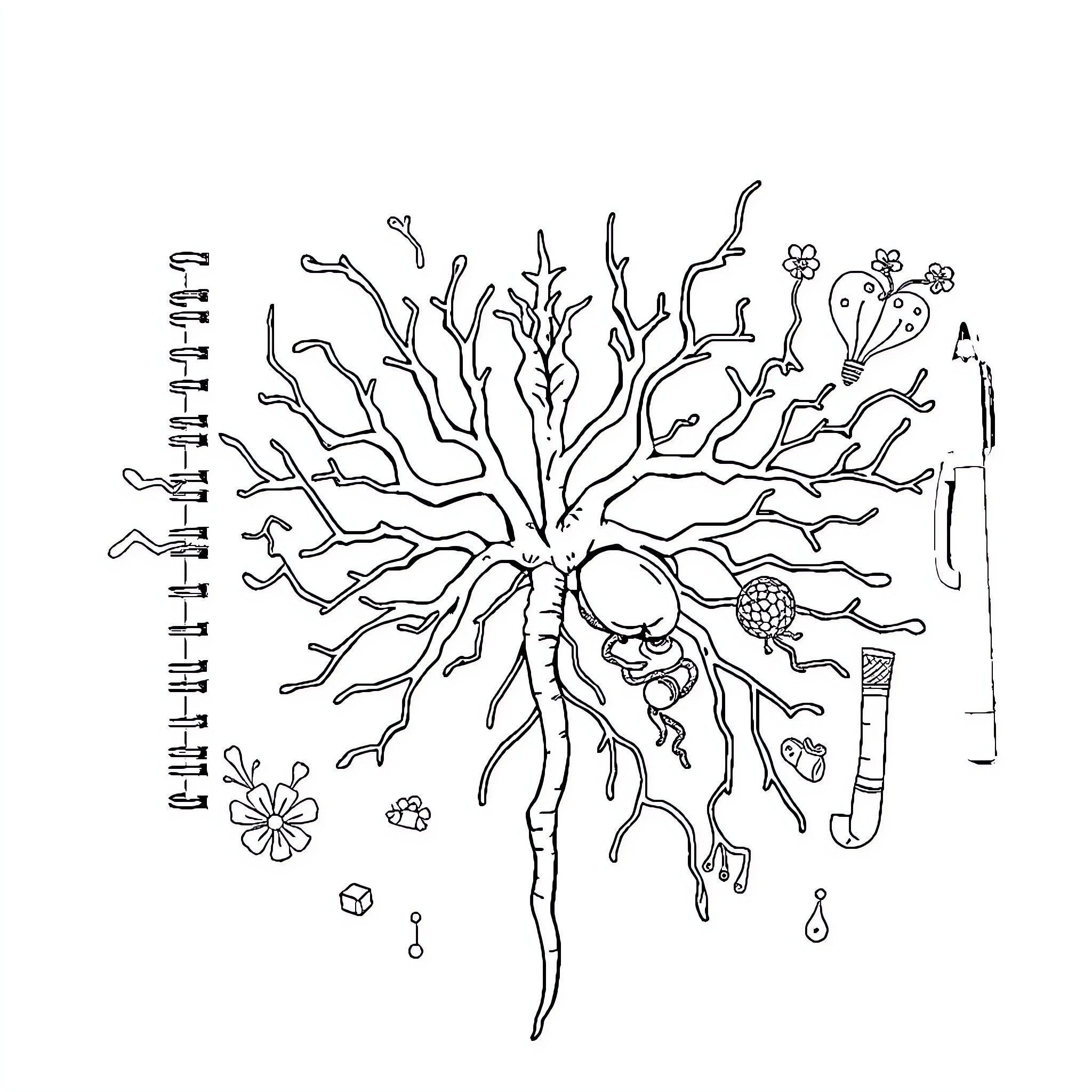 Nervous System Abstract Illustration Coloring Page (free black-and-white line drawing printable PDF for all, from beginners to advanced learners, including children, teens, adults, and seniors)