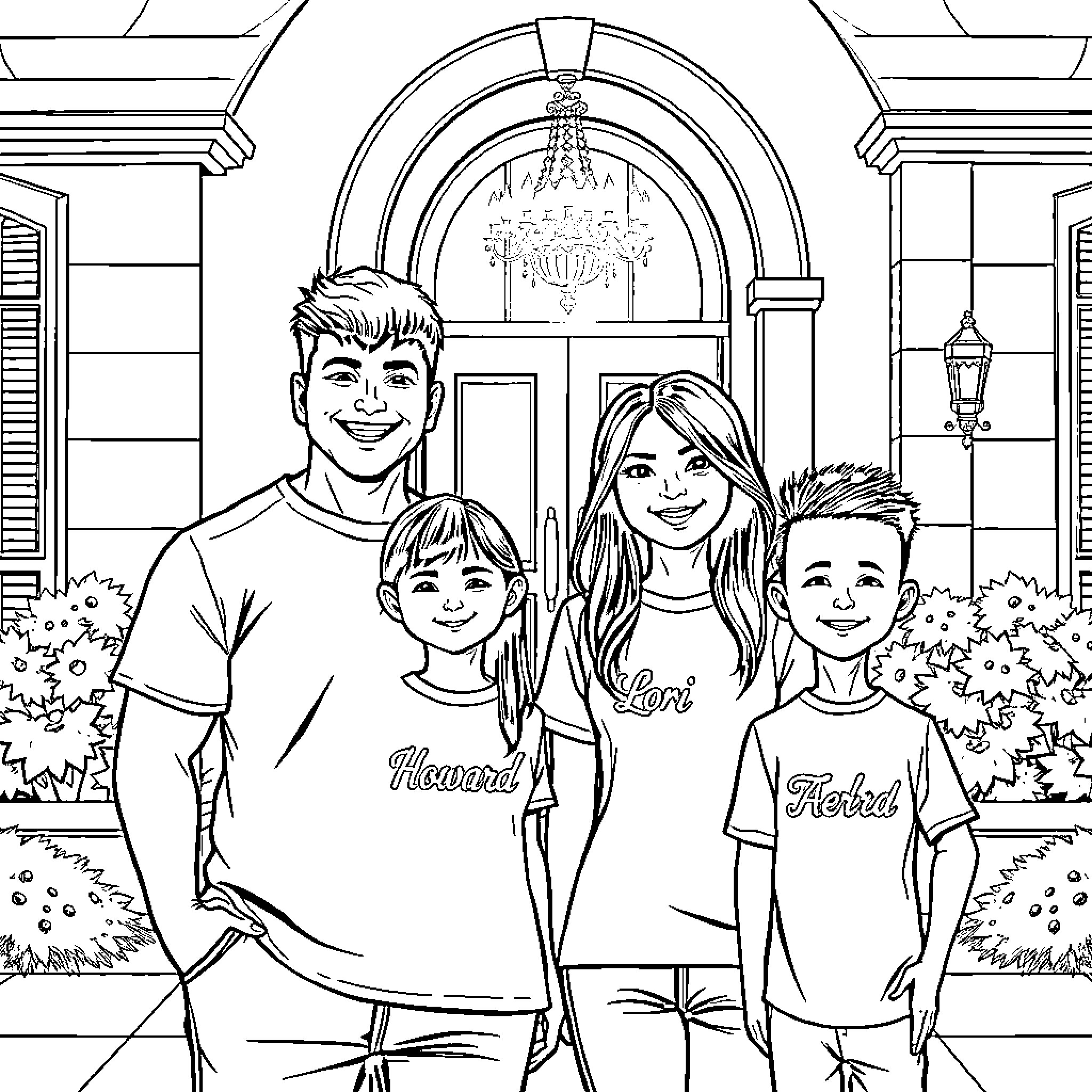 Family Enjoying Time Together at Home Coloring Page (free black-and-white line drawing printable PDF for all, from beginners to advanced learners, including children, teens, adults, and seniors)
