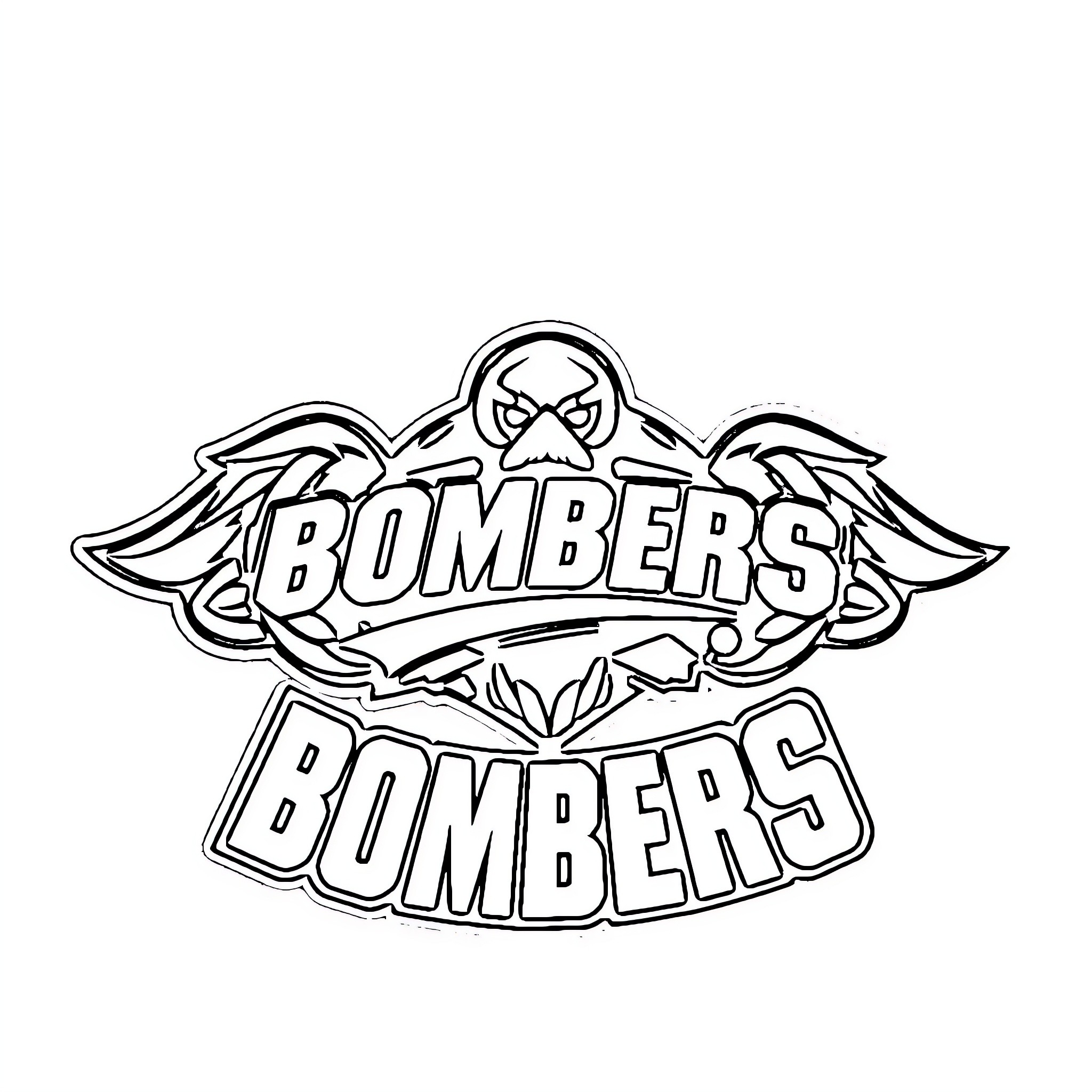 Logo of Bombers athletic team with wings Coloring Page (free black-and-white line drawing printable PDF for all, from beginners to advanced learners, including children, teens, adults, and seniors)