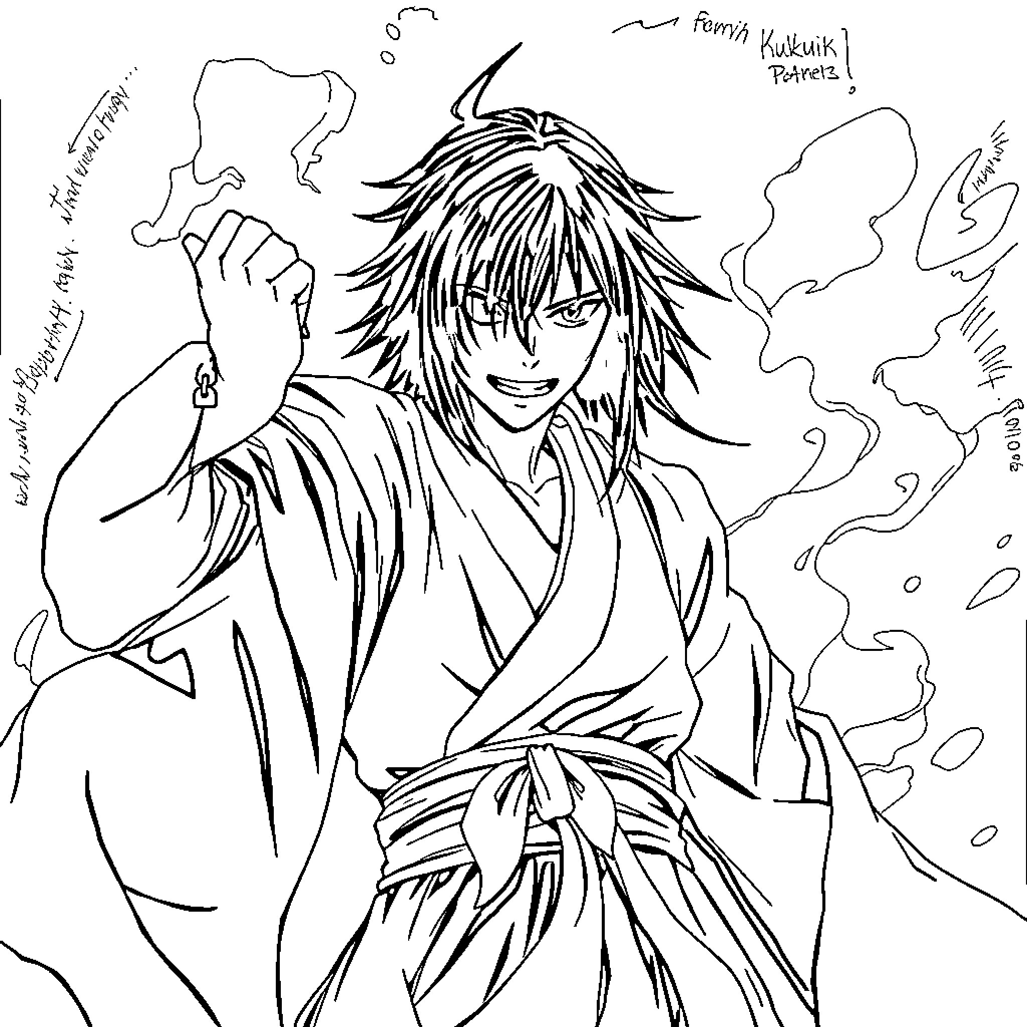 Rukia Kuchiki in a fierce and determined pose Coloring Page (free black-and-white line drawing printable PDF for all, from beginners to advanced learners, including children, teens, adults, and seniors)