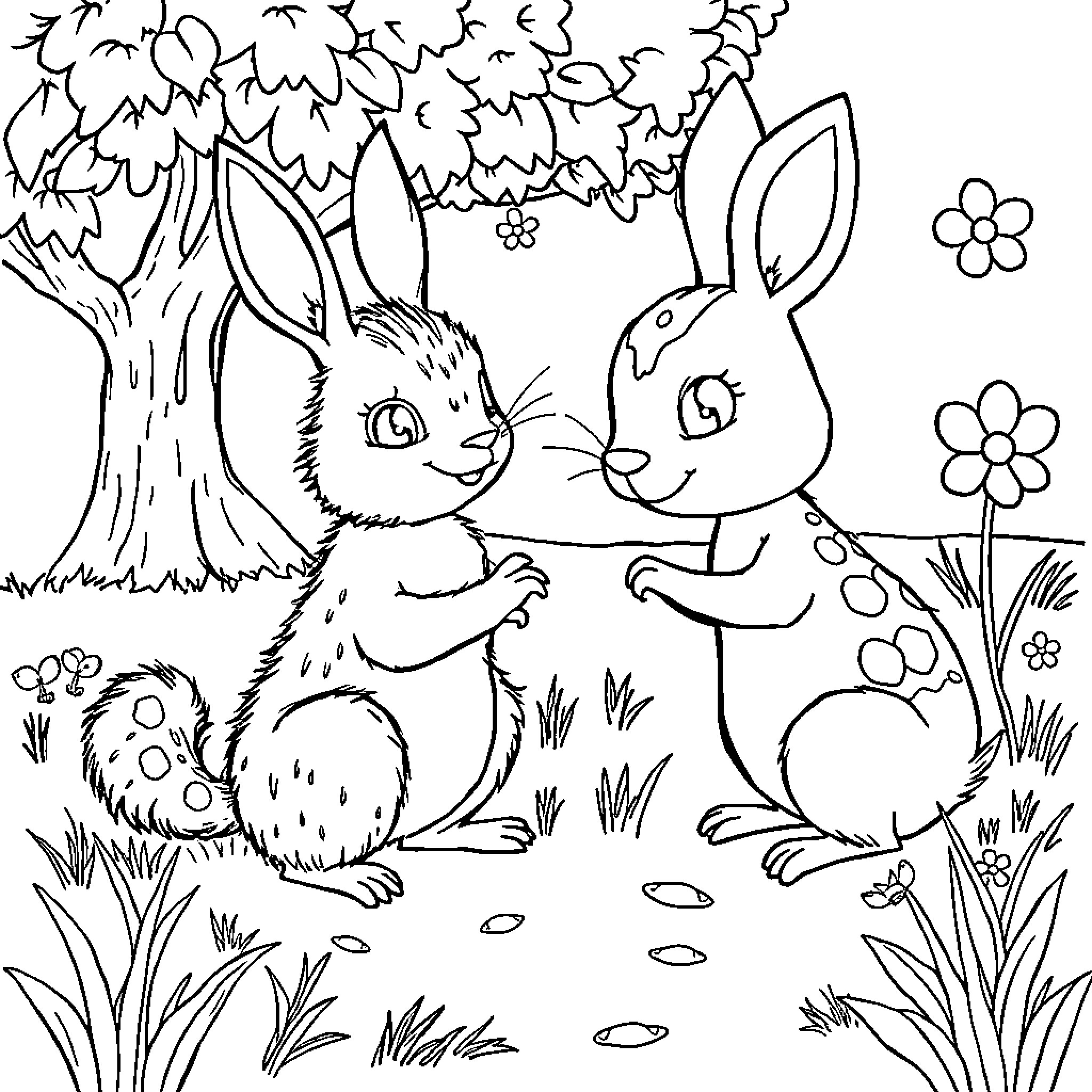 Sprunki's Woodland Rendezvous Coloring Page (free black-and-white line drawing printable PDF for all, from beginners to advanced learners, including children, teens, adults, and seniors)