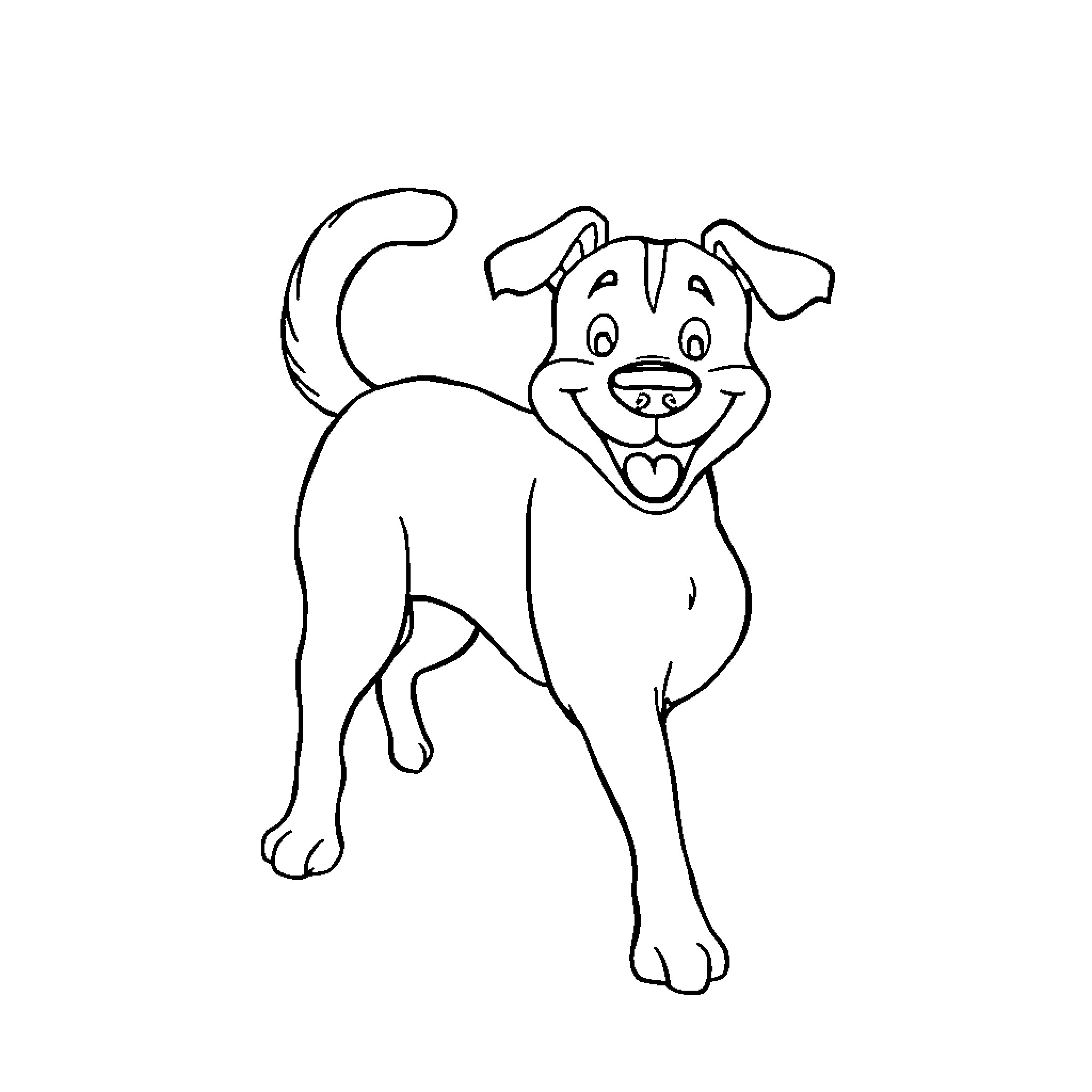 Dog happily wagging its tail Coloring Page (free black-and-white line drawing printable PDF for all, from beginners to advanced learners, including children, teens, adults, and seniors)