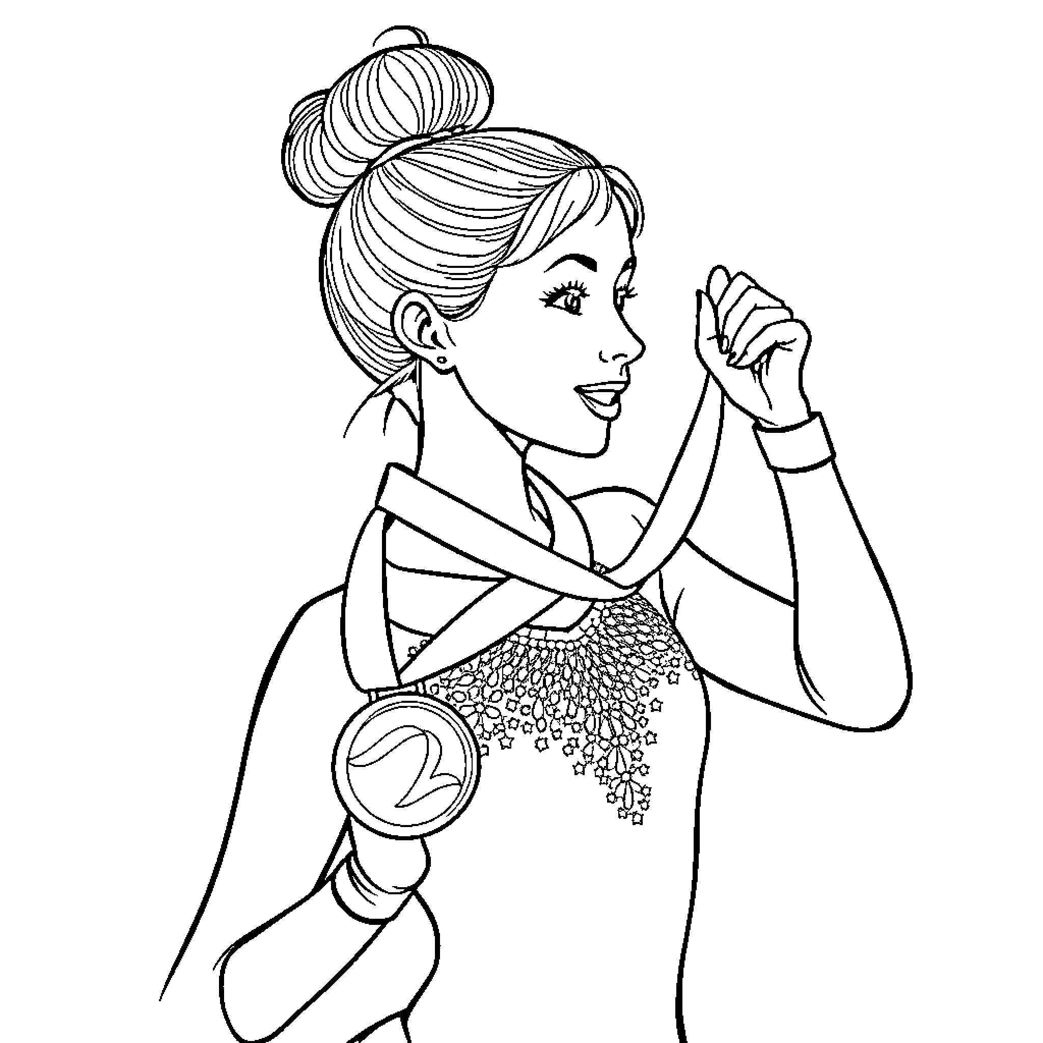 Figure Skater Performing Graceful Routine Coloring Page (free black-and-white line drawing printable PDF for all, from beginners to advanced learners, including children, teens, adults, and seniors)