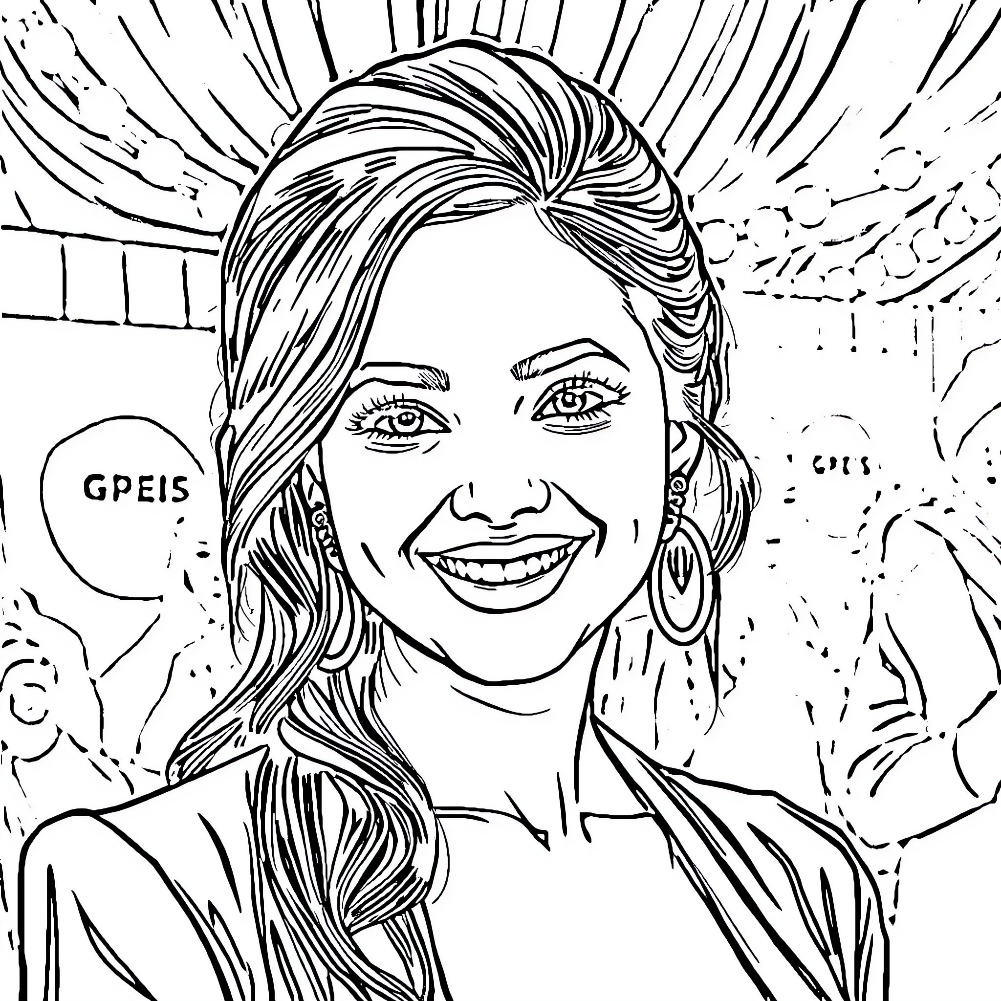 Freen Sarocha's joyful expression and animated style Coloring Page (free black-and-white line drawing printable PDF for all, from beginners to advanced learners, including children, teens, adults, and seniors)