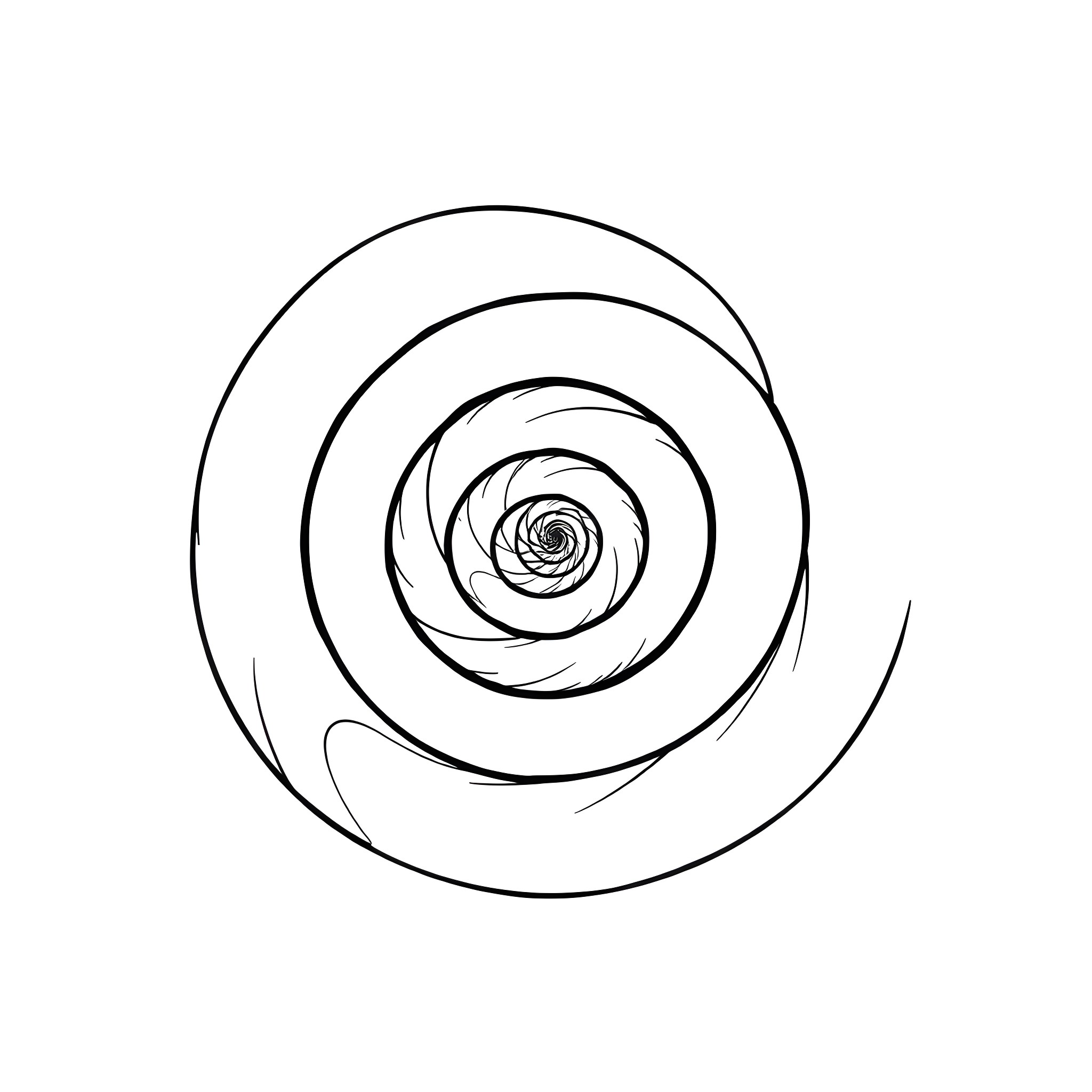 Fibonacci Scroll of Spiral Patterns Coloring Page (free black-and-white line drawing printable PDF for all, from beginners to advanced learners, including children, teens, adults, and seniors)