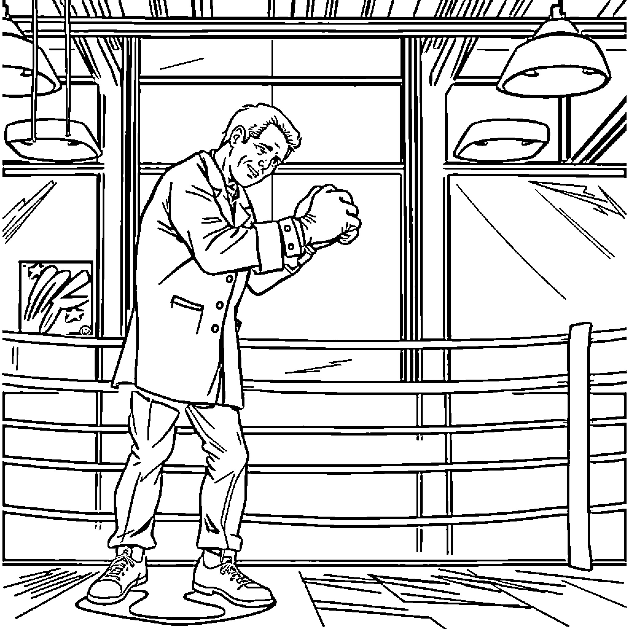 Scientist conducts an experiment in a lab setting Coloring Page (free black-and-white line drawing printable PDF for all, from beginners to advanced learners, including children, teens, adults, and seniors)