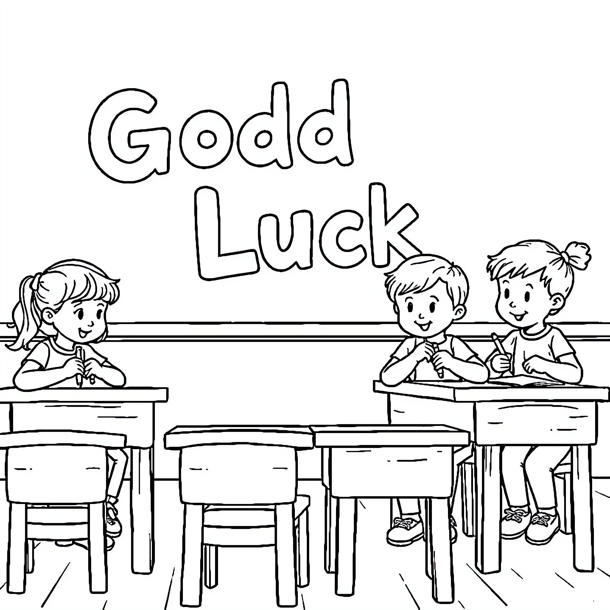 Children studying diligently in the classroom Coloring Page (free black-and-white line drawing printable PDF for all, from beginners to advanced learners, including children, teens, adults, and seniors)