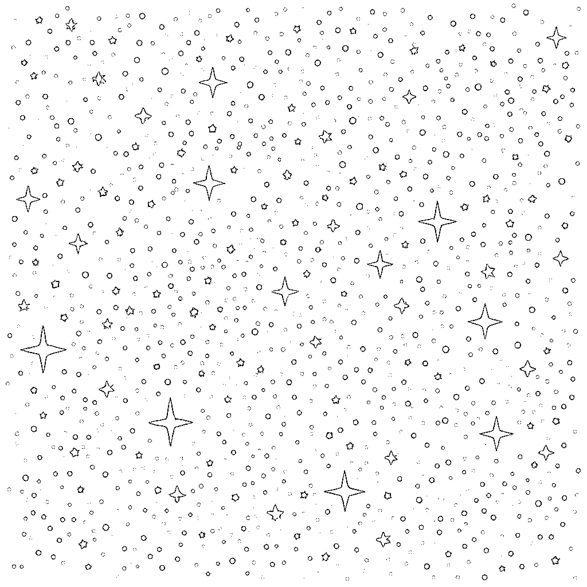 Star-filled Skies with Twinkling Celestial Lights Coloring Page (free black-and-white line drawing printable PDF for all, from beginners to advanced learners, including children, teens, adults, and seniors)