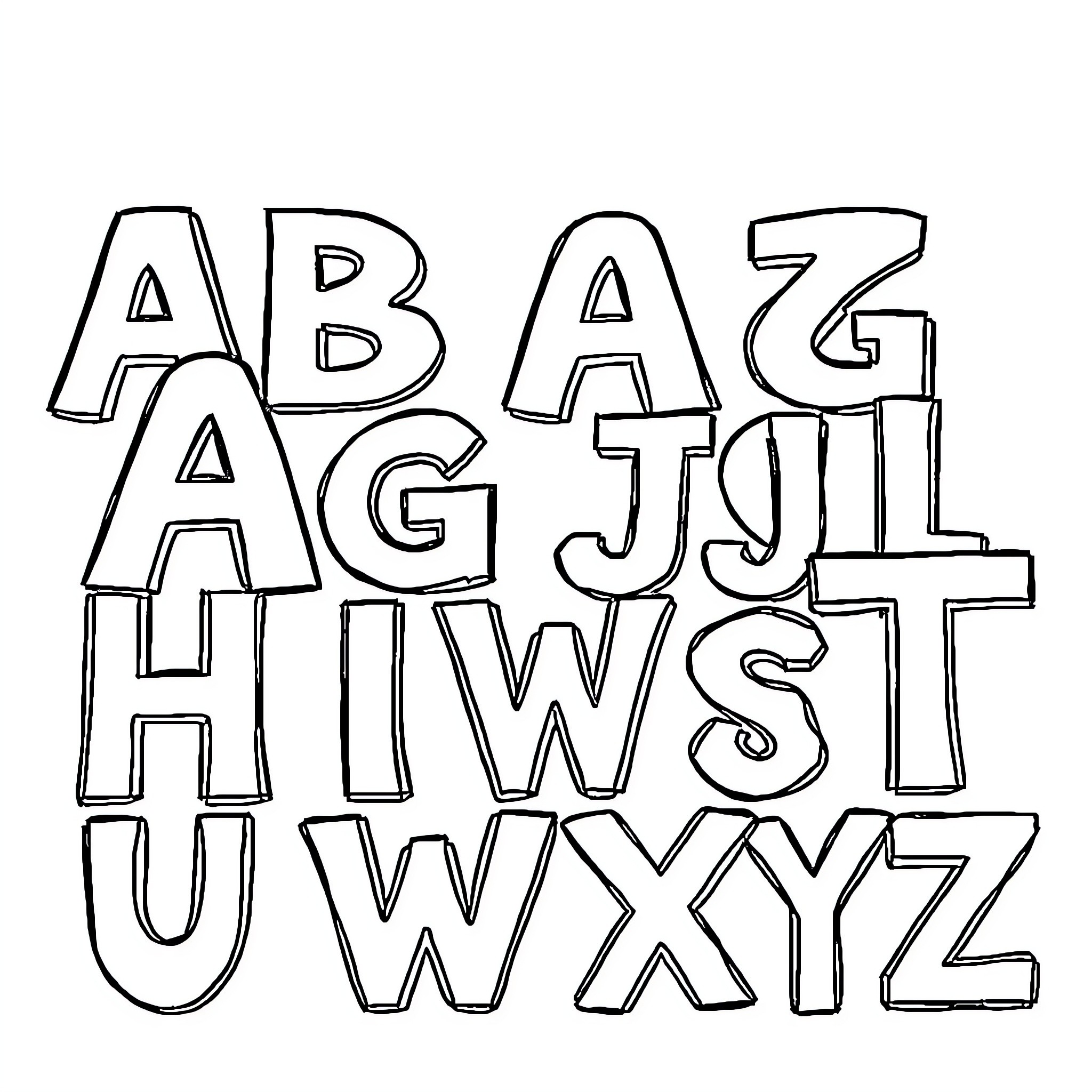 Word Puzzle with Alphabet Letters Coloring Page (free black-and-white line drawing printable PDF for all, from beginners to advanced learners, including children, teens, adults, and seniors)