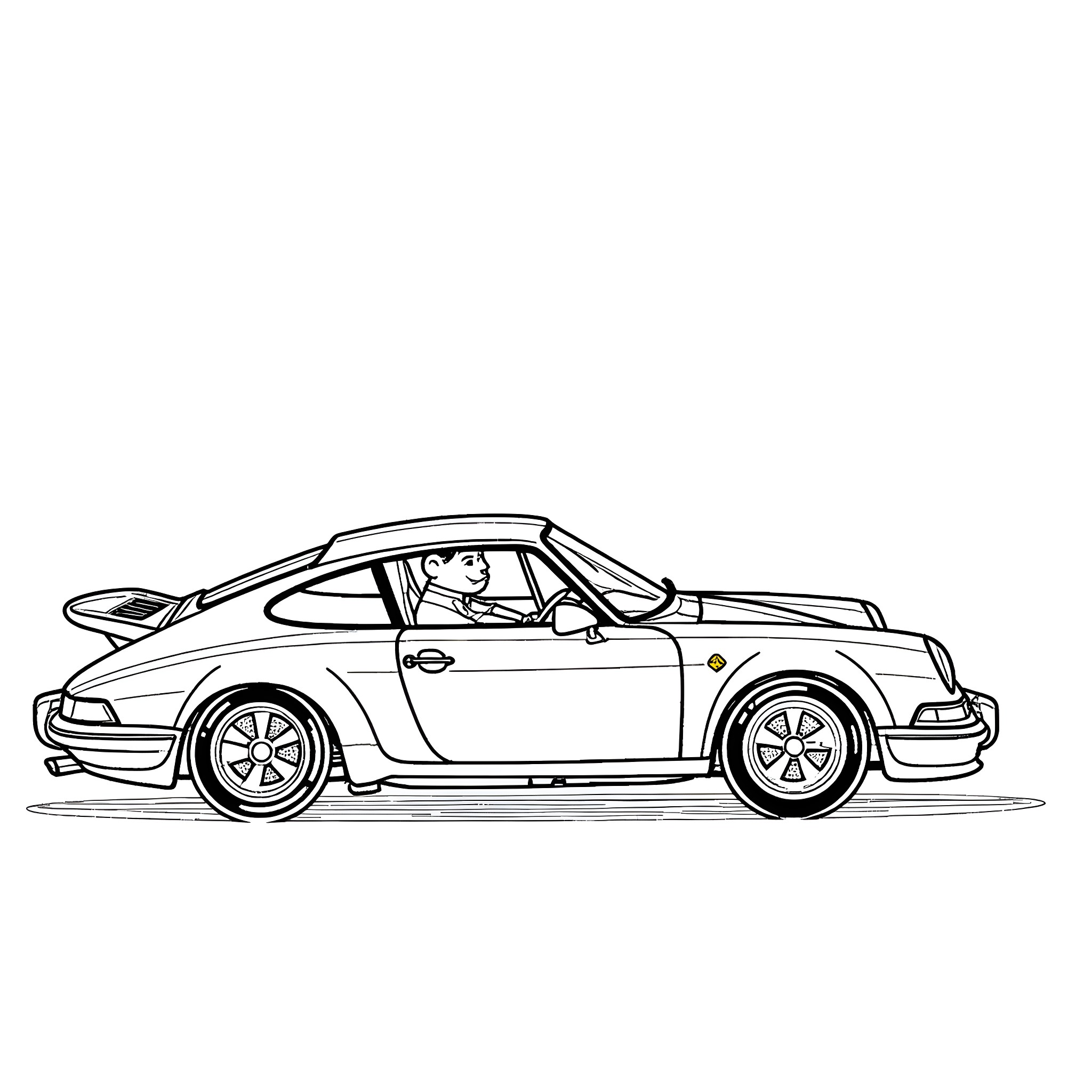 Bluey driving a sports car happily Coloring Page (free black-and-white line drawing printable PDF for all, from beginners to advanced learners, including children, teens, adults, and seniors)
