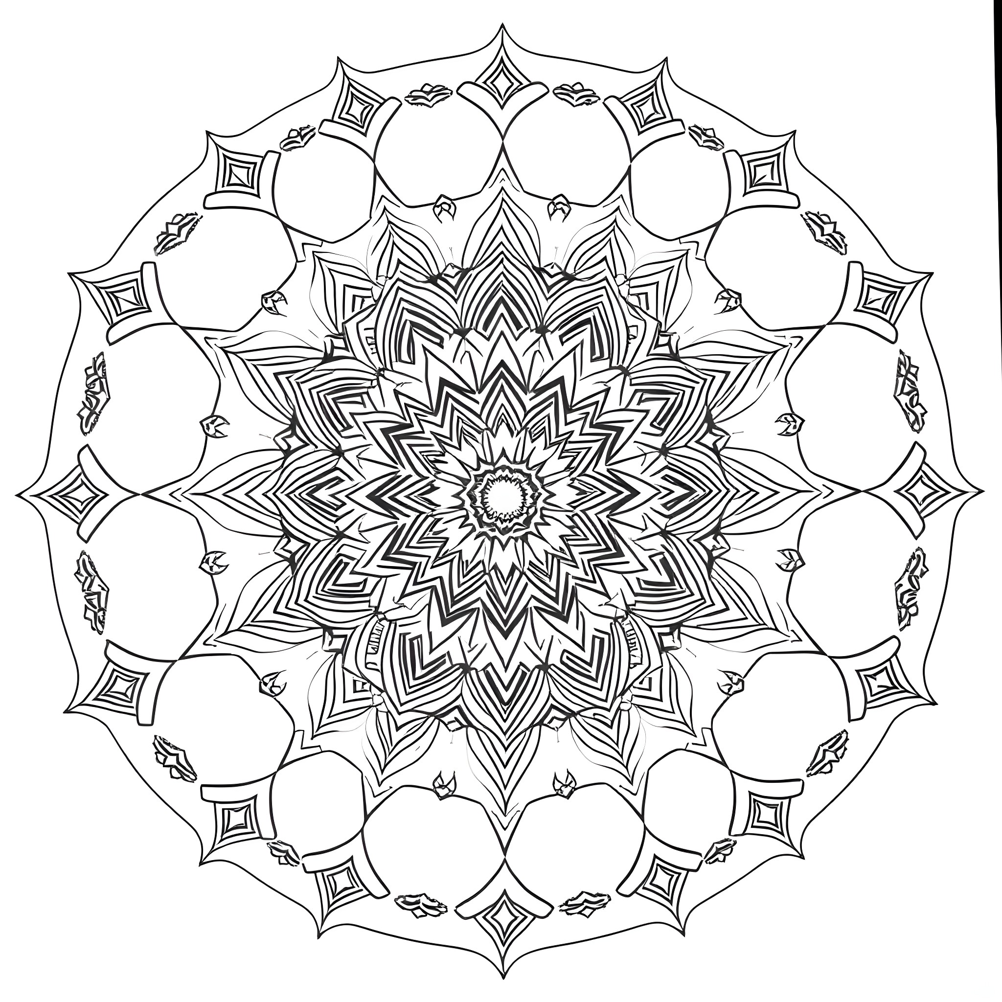 Mosaic of intricate mandala patterns Coloring Page (free black-and-white line drawing printable PDF for all, from beginners to advanced learners, including children, teens, adults, and seniors)